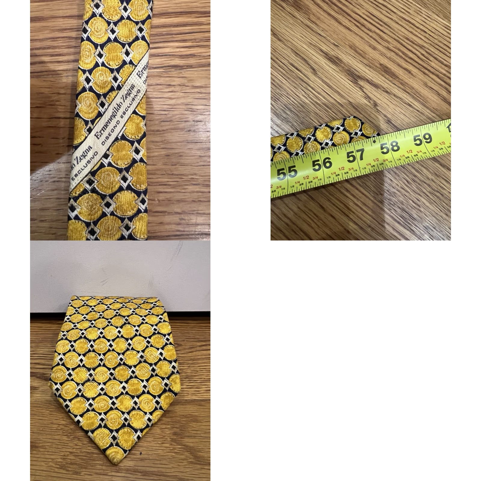 Ermenegildo Zegna Ermenegildo Zegna Designer Tie 100% Silk Geometric Pattern Yellow Gold Handmade Regular Multicolor Italy Mens Size ONE SIZE - 8 Thumbnail
