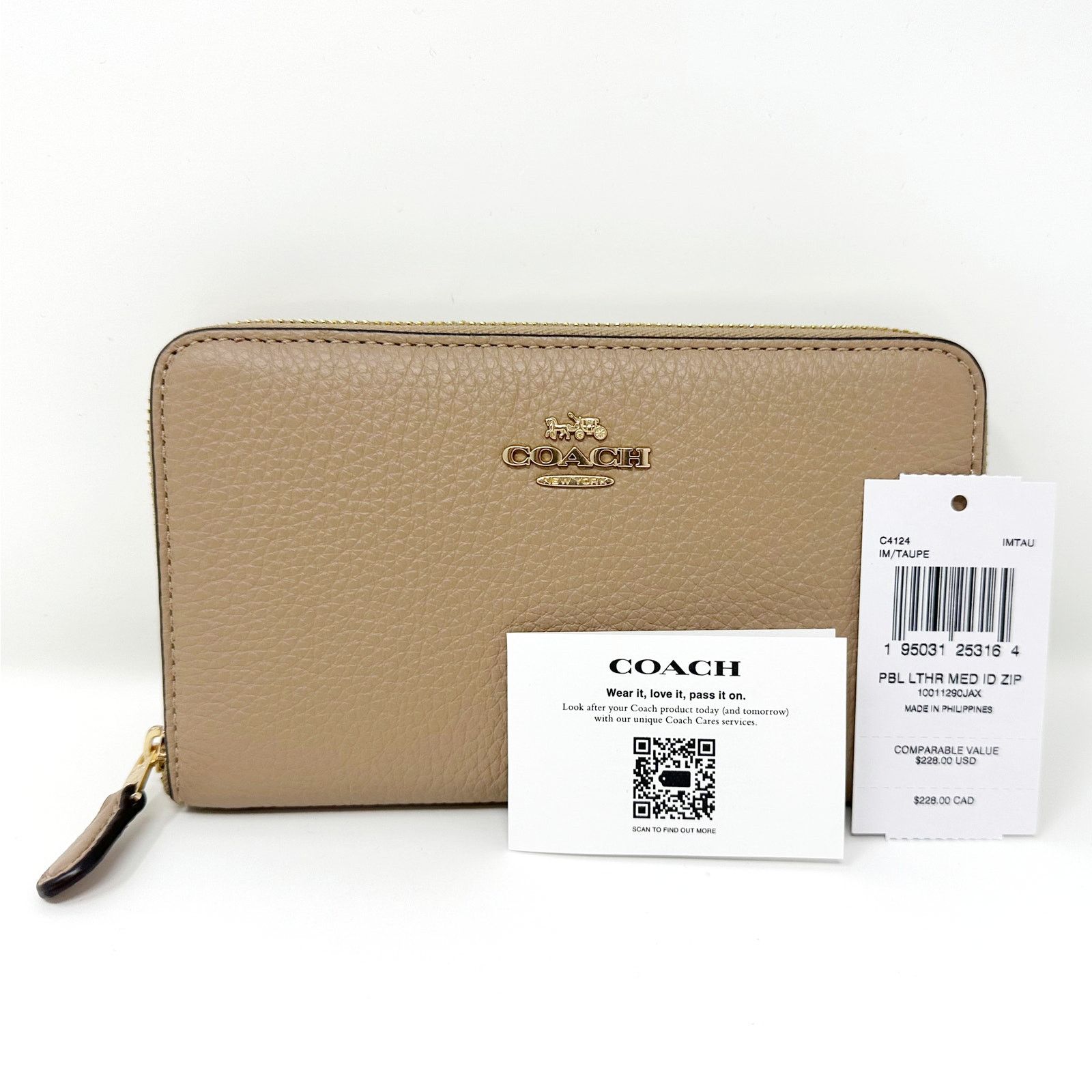 Coach Coach Medium Id Zip Wallet in Taupe Leather C4124 New Size ONE SIZE - 2 Thumbnail