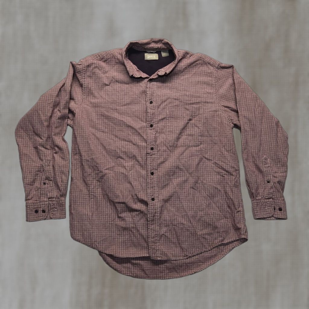 Arrow VINTAGE Arrow Men's Button-Up Shirt Long Sleeve Casual Cotton Brown Check Large Size US L / EU 52-54 / 3 - 1 Thumbnail