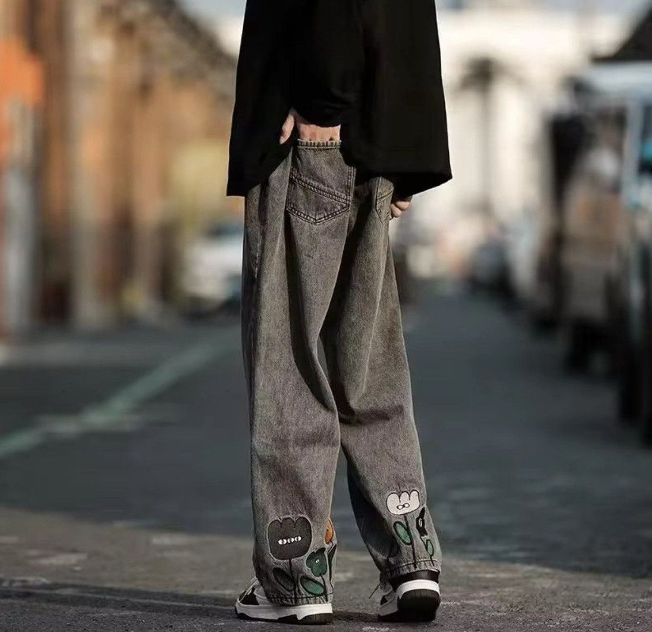 Other Flower Baggy Casual Denim Wide-leg Jeans Cargo Pants Size US 33 - 5 Thumbnail