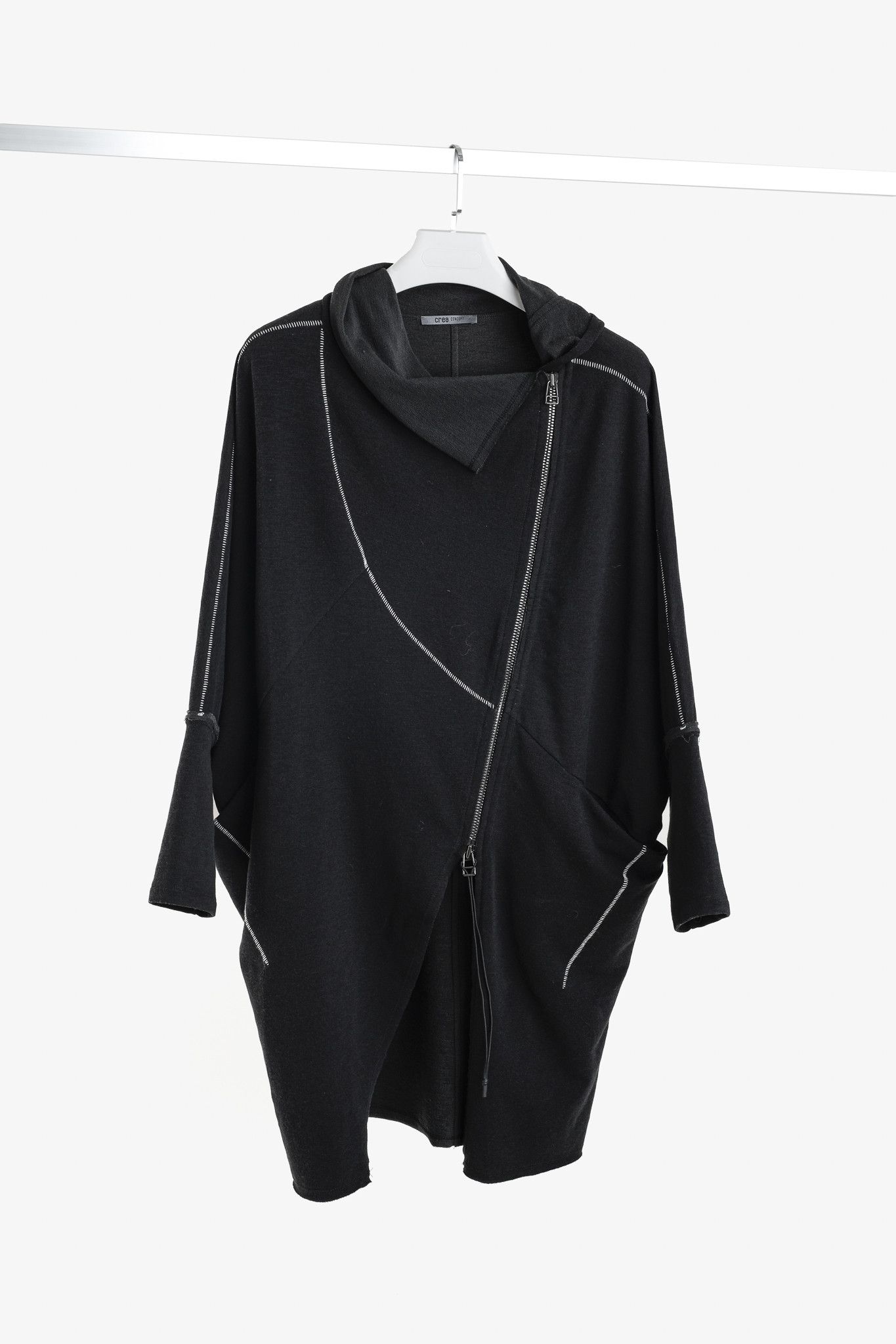 Other Crea Concept Dark Charcoal Jersey Asymmetrical Zip Coatigan Size S / US 4 / IT 40 - 1 Thumbnail