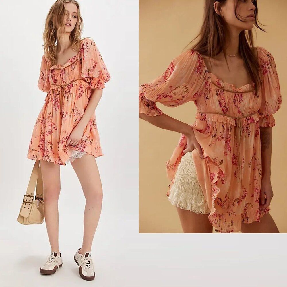 Free People NWT New $148 Free People Marney Mini Peach Combo Dress Size Size S / US 4 / IT 40 - 2 Thumbnail