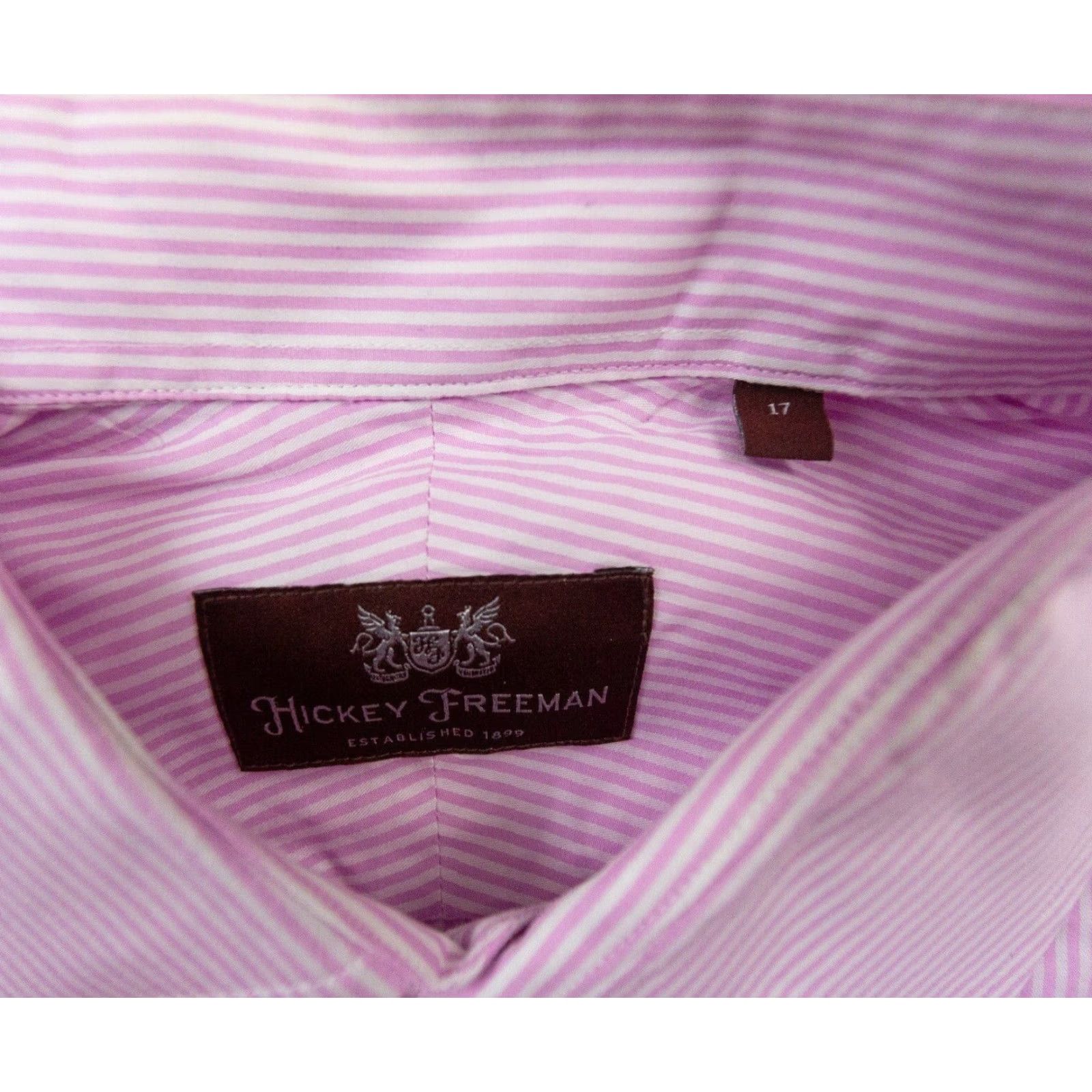 Vintage Hickey Freeman Men's 17 Pink Striped Button-Up Dress Shirt Long Sleeve Preppy Size 46R - 4 Thumbnail