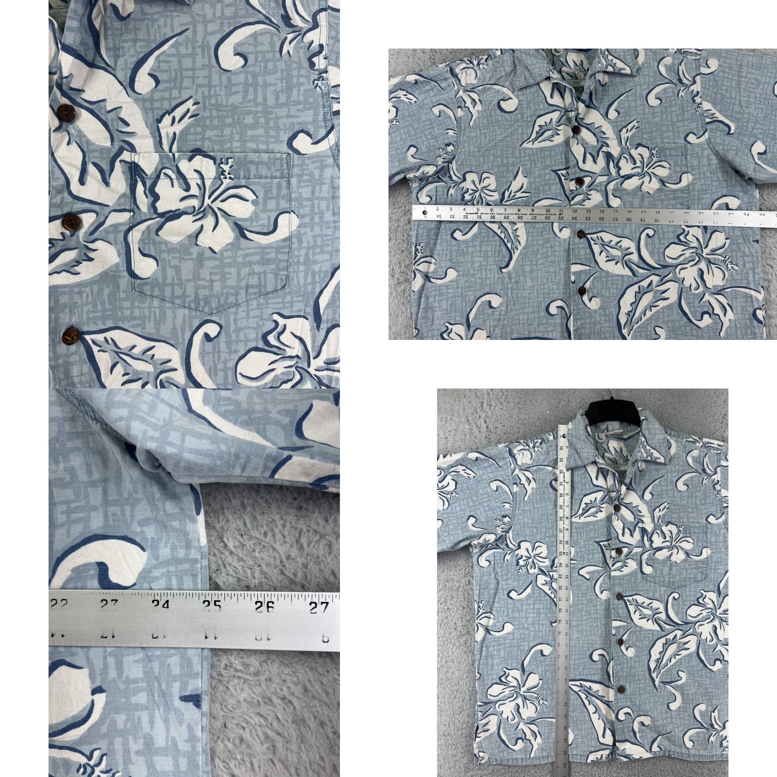 Vivobarefoot VINTAGE Go Barefoot Hawaiian Shirt Mens L Blue White Floral 100% cotton Button-Up Short Sleeve Collared Shirt Size US L / EU 52-54 / 3 - 8 Thumbnail