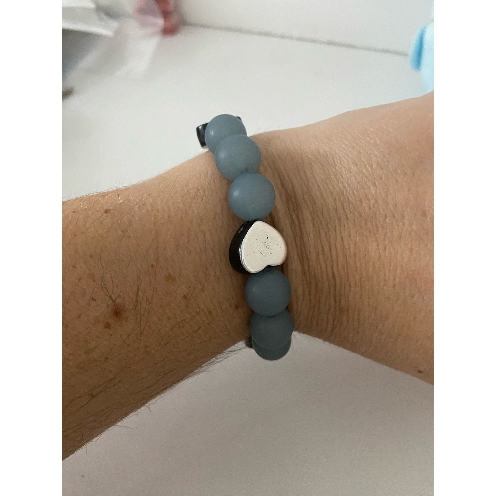Handmade Blue and silver heart bead bracelet Size ONE SIZE - 1 Thumbnail