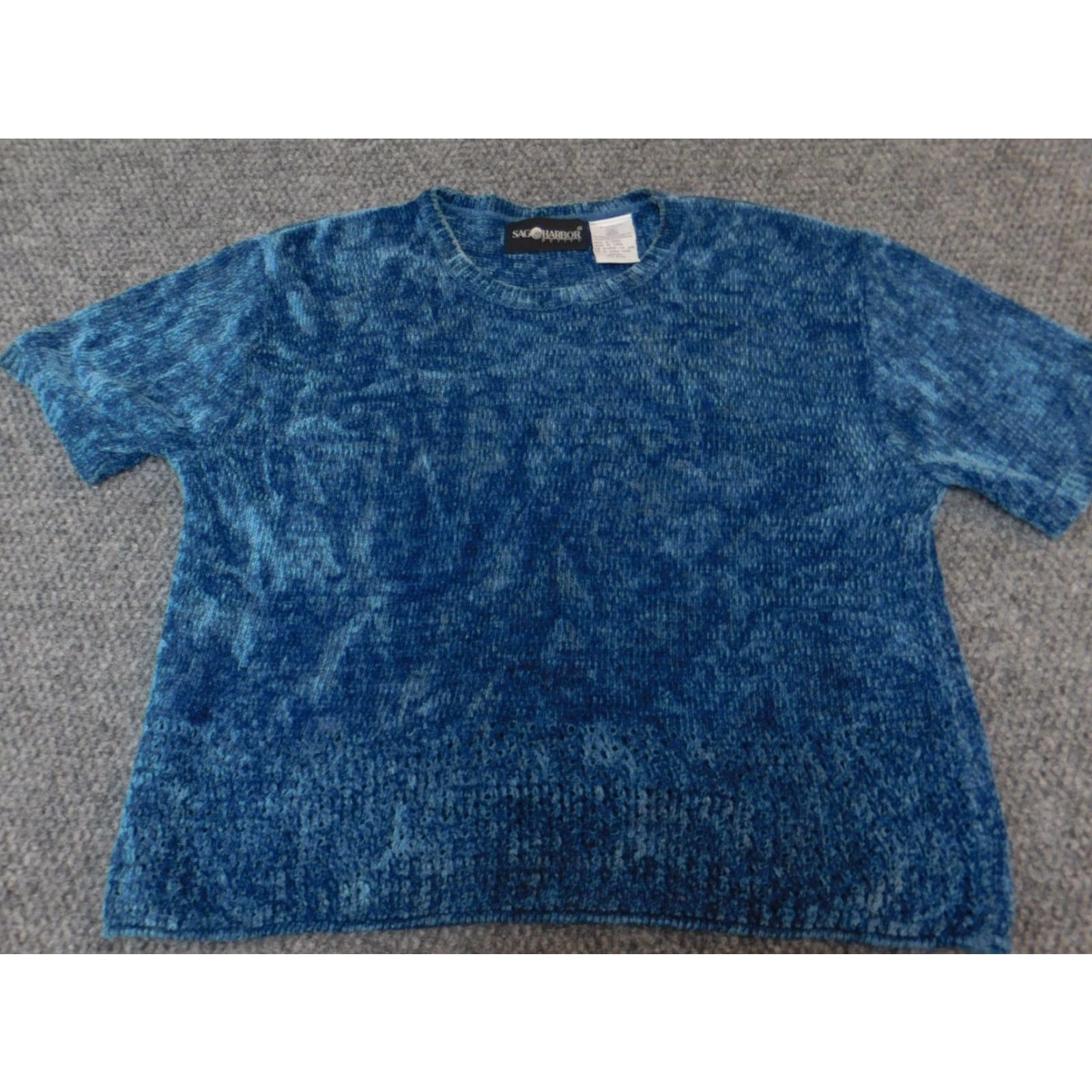 Vintage Sag Harbor Womens Sweater L Blue Short Sleeve Crew Neck Pullover Knit Dolman Sleeve 100% Cotton Logo Classic Lightweight Size L / US 10 / IT 46 - 2 Thumbnail