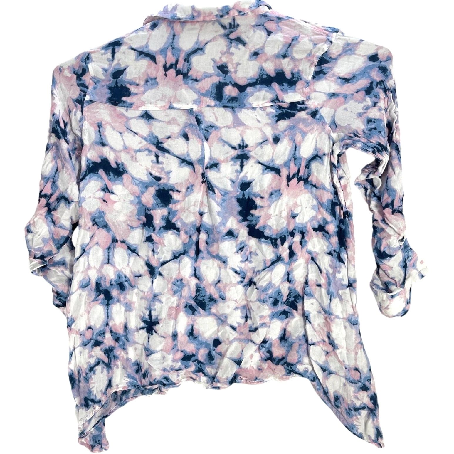 Vintage VINTAGE America Blouse Shirt Women XL Pink Blue Pastel Roll Tab Sleeves Abstract Long Sleeve Button Casual Office Size XL / US 12-14 / IT 48-50 - 3 Thumbnail