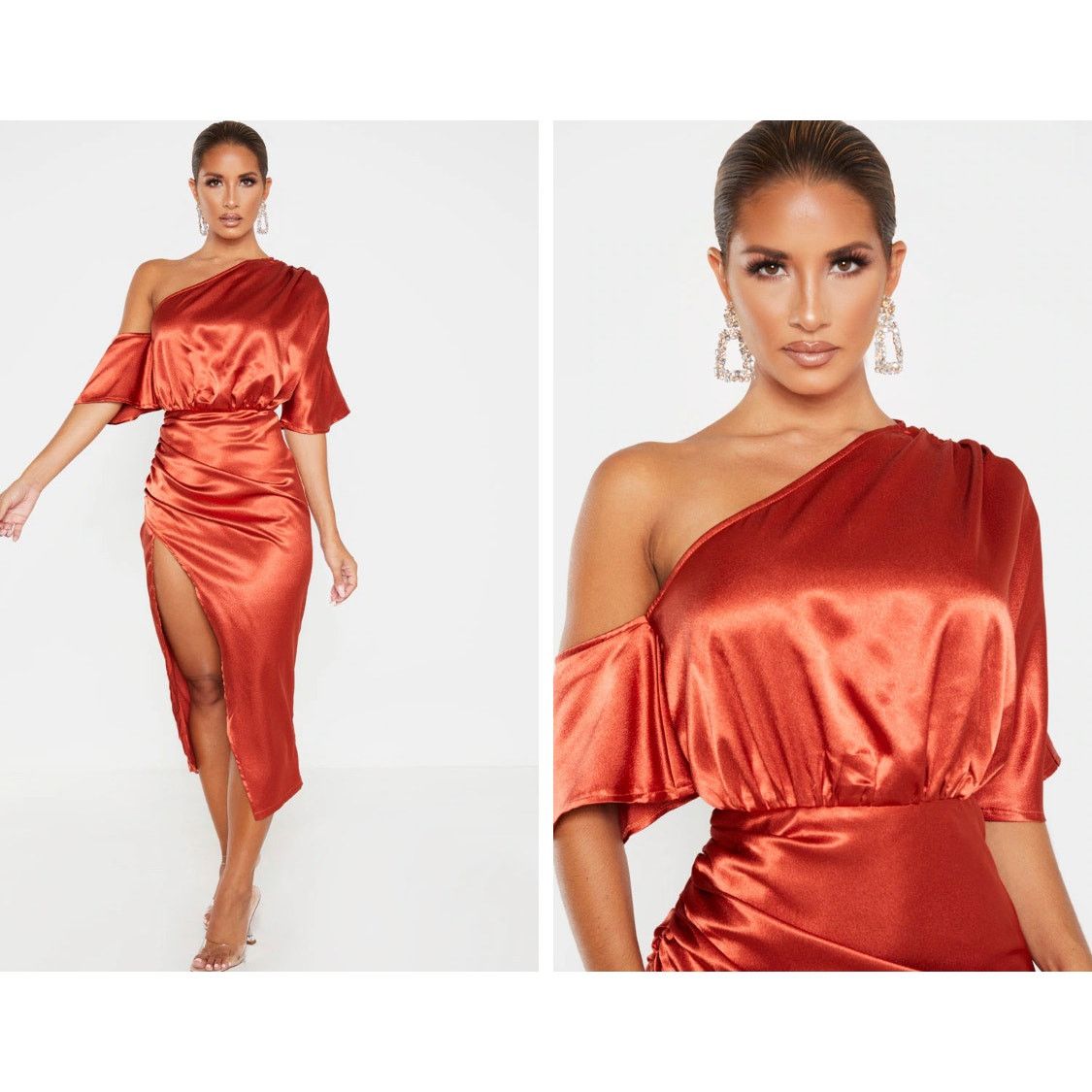 Other Pretty little things,NWT RUST SATIN DRESS S 12 Size XL / US 12-14 / IT 48-50 - 2 Thumbnail