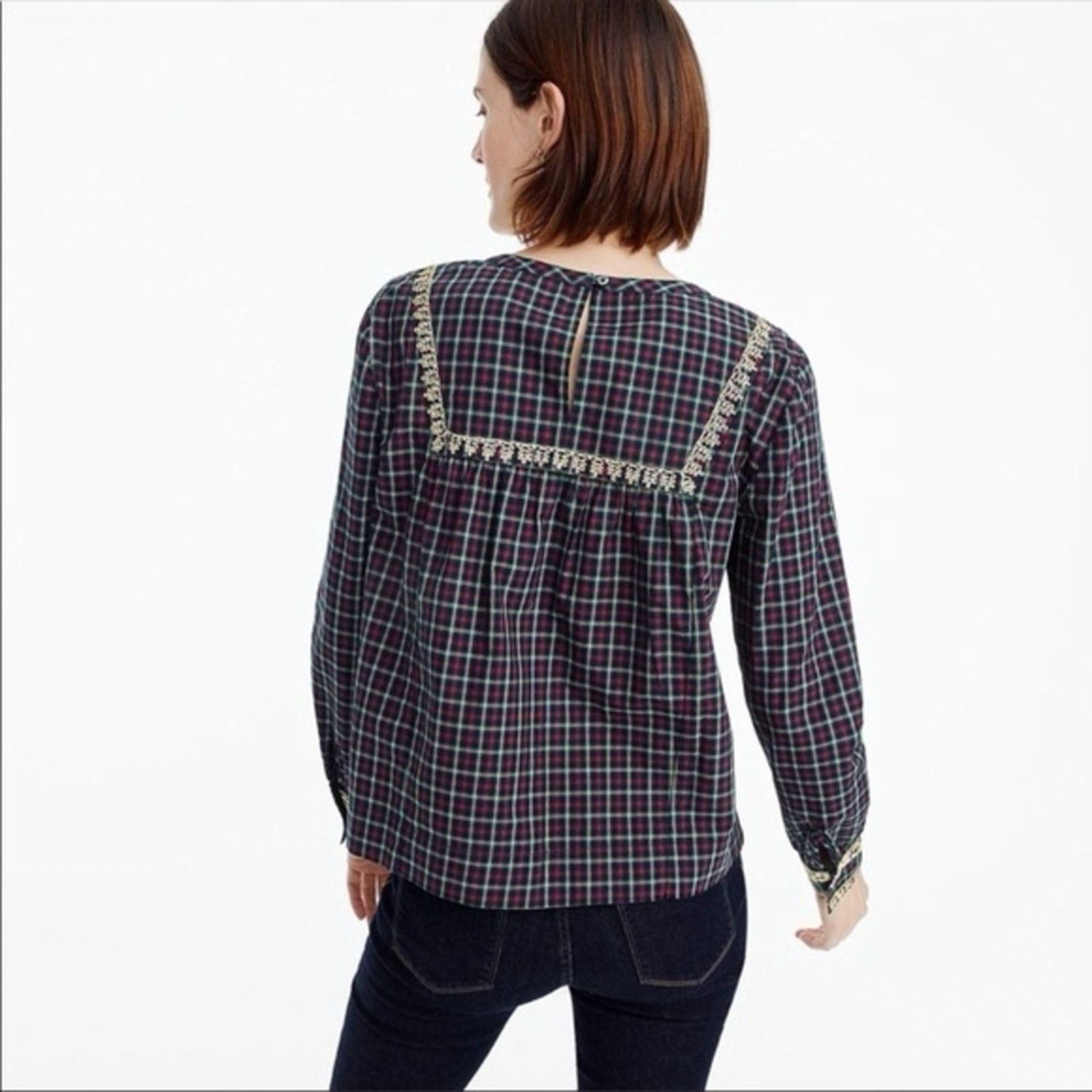 J.Crew J. Crew NWT Embroidered Plaid Peasant Holiday Top Womens XS Size XS / US 0-2 / IT 36-38 - 2 Thumbnail