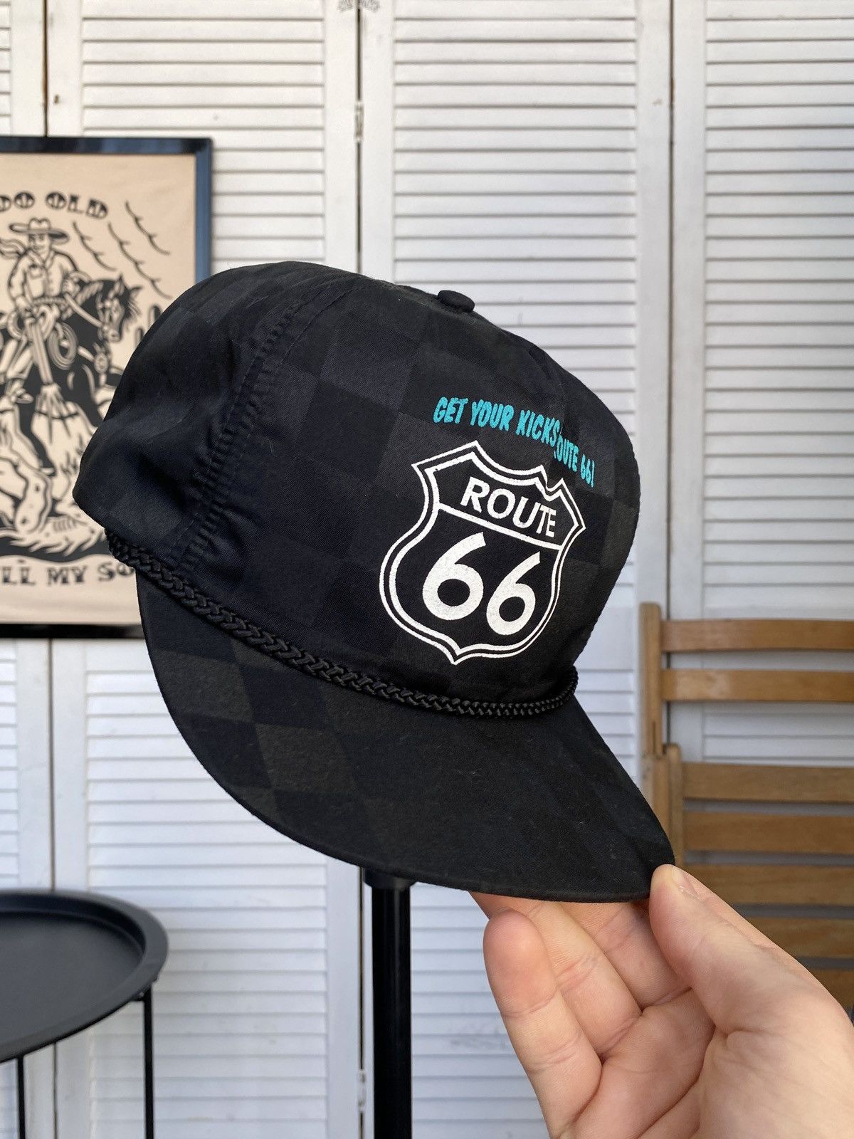 Route 66 × Vintage Vintage Route 66 Trucker Hat Black Chessboard Rope USA Size ONE SIZE - 13 Thumbnail