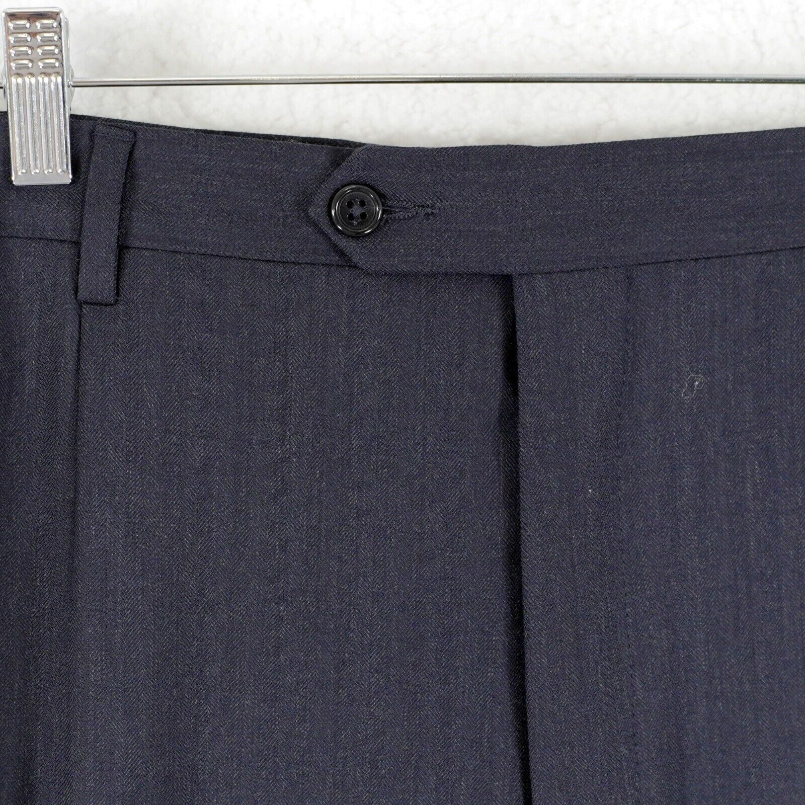 Jos. A. Bank Jos A Bank Wool Blue Herringbone High Rise Pleated Cuffed Dr Size 38R - 2 Thumbnail