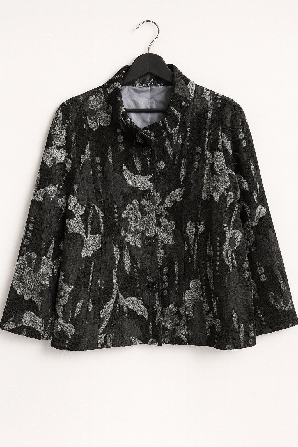 Japanese Brand Yoshiyuki Yama Women’s Black & Silver Floral Jacket Japan Size L / US 10 / IT 46 - 1 Thumbnail