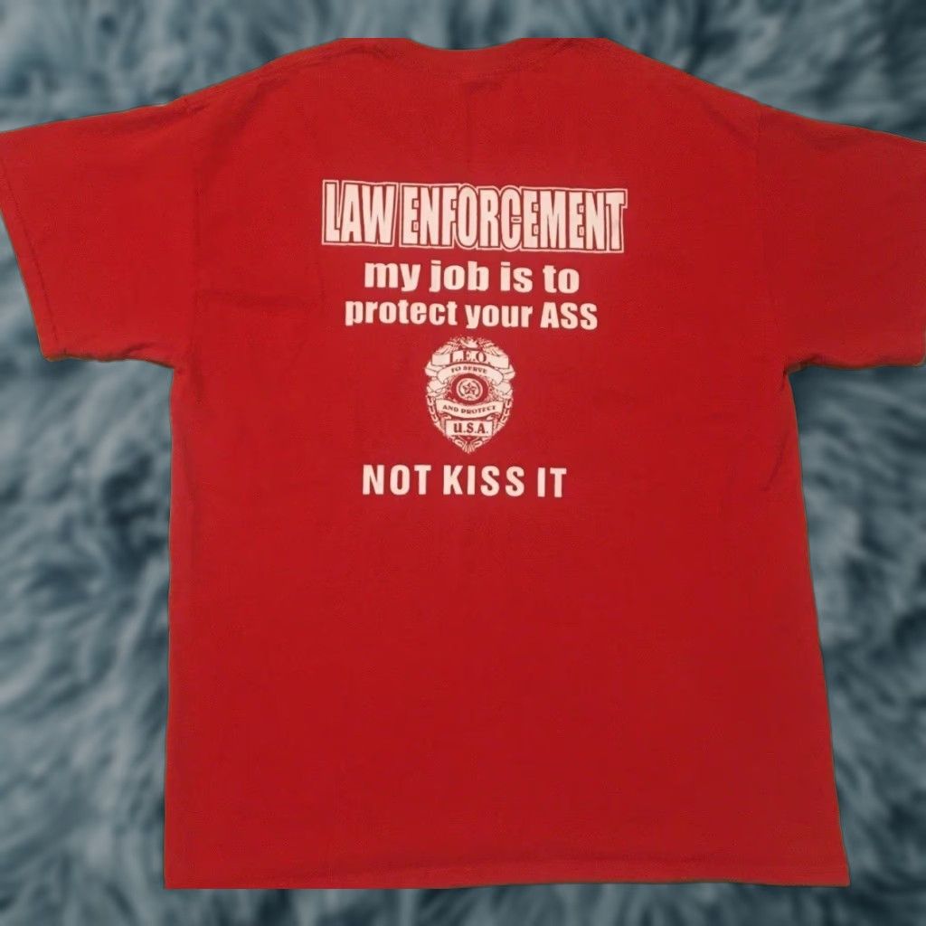 Vintage Vtg Grunge Shirt Mens L Red 80s 90s Police My Jobs To Protect Your Ass Not Kiss It Funny Joke Bar Comedy Cop Officer Humor Shirt Size US L / EU 52-54 / 3 - 1 Thumbnail