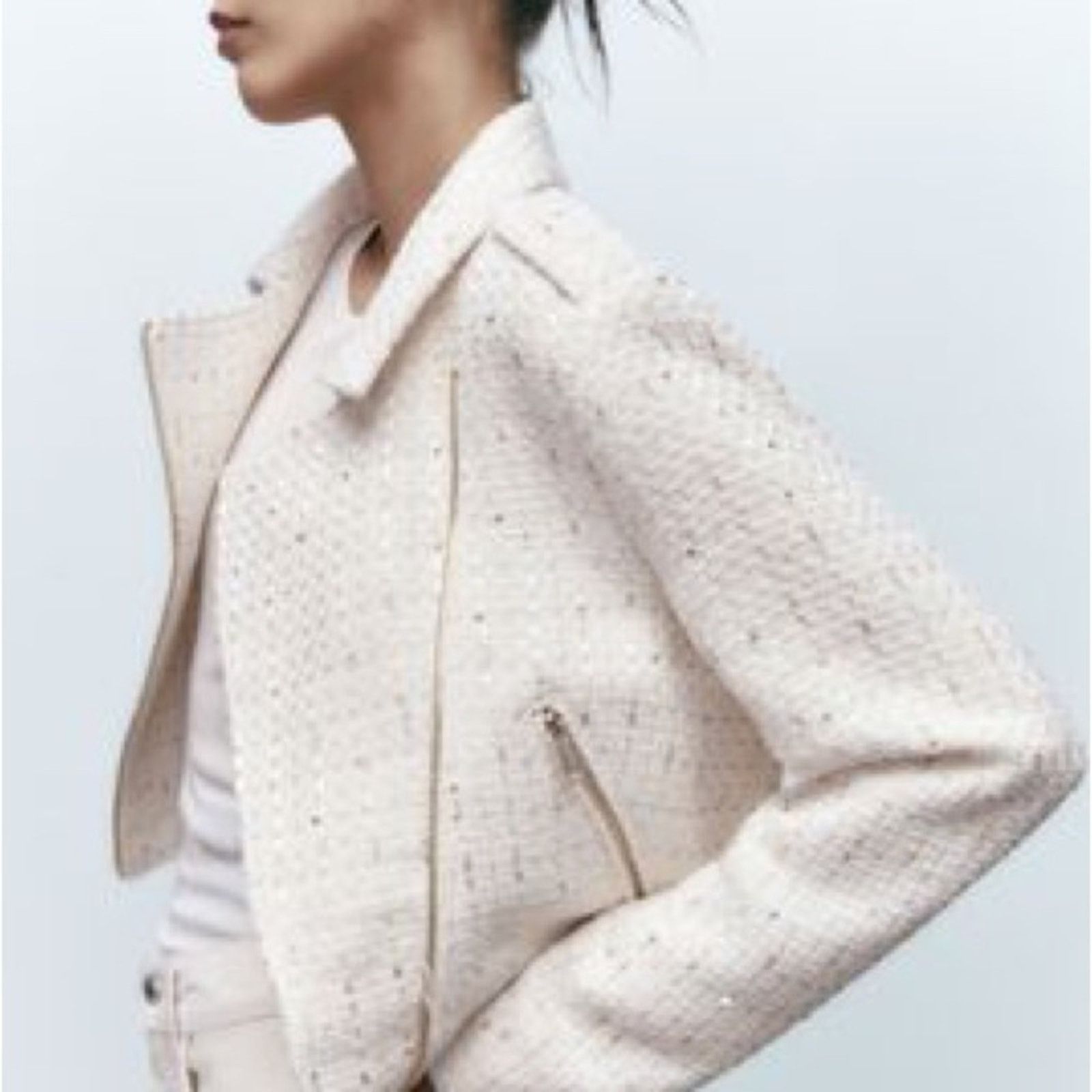 Zara ZARA ZIPPERED TEXTURED JACKET ECRU Size XL / US 12-14 / IT 48-50 - 3 Thumbnail