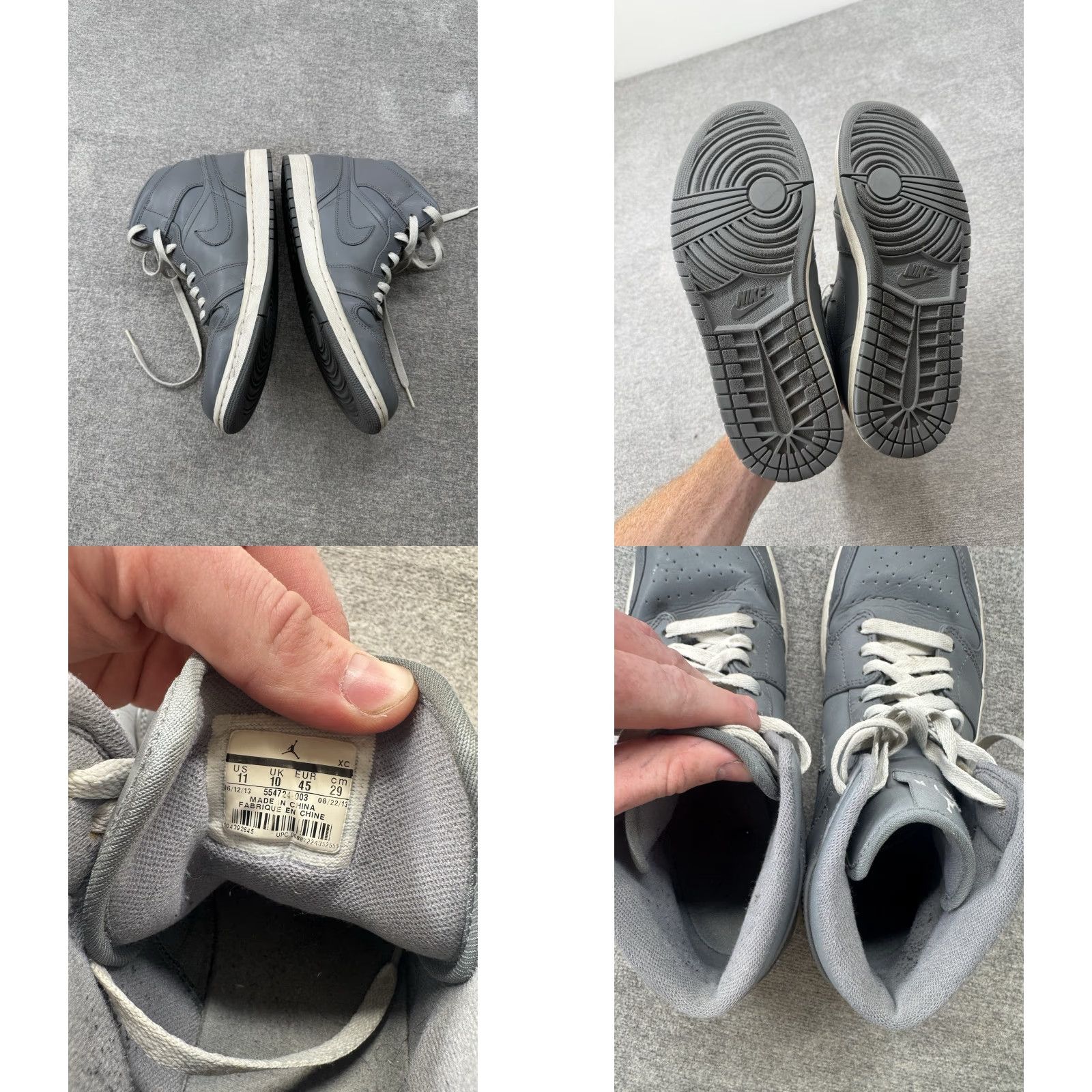Jordan Brand 2013 Nike Air Jordan One Retro Mid Cool Gray Men's Size 11 554724–003 Sneakers Grey White Retro Leather Rubber Mid Top Size US 10 / EU 43 - 8 Thumbnail