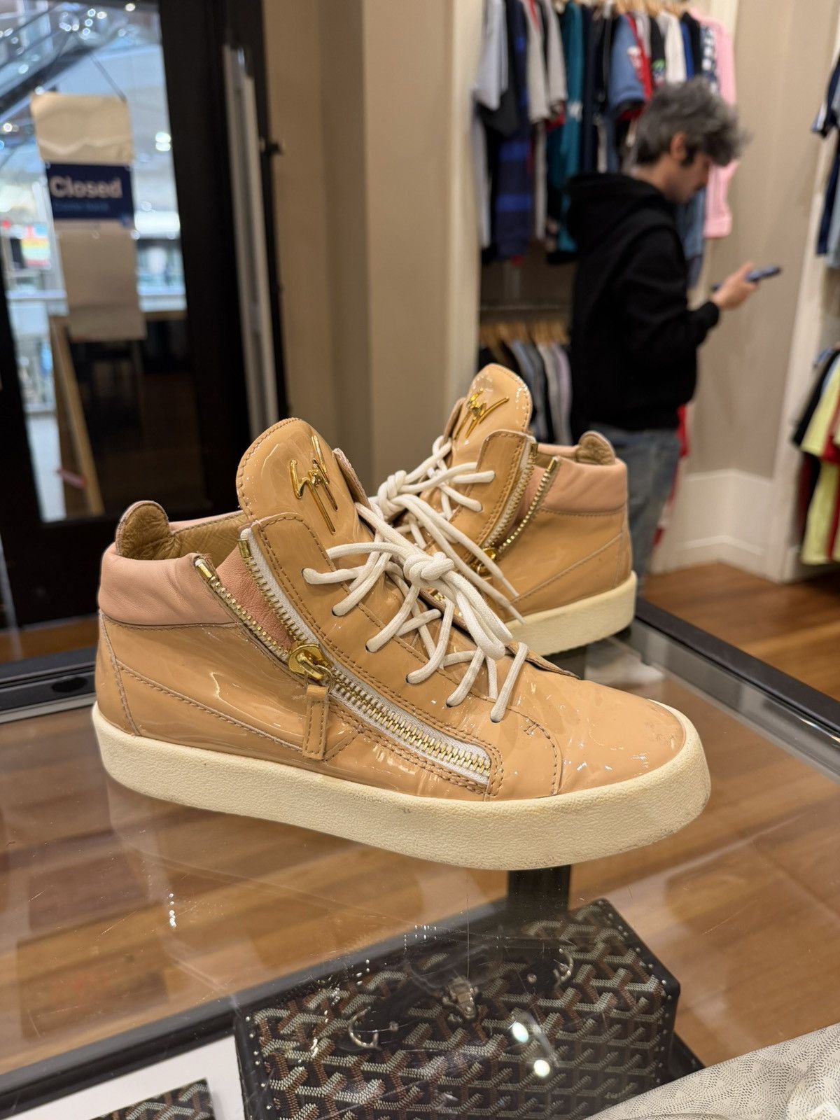 Giuseppe Zanotti Giuseppe Zanotti Patent Leather Zipper Sneaker - Tan Size US 7 / EU 40 - 3 Thumbnail