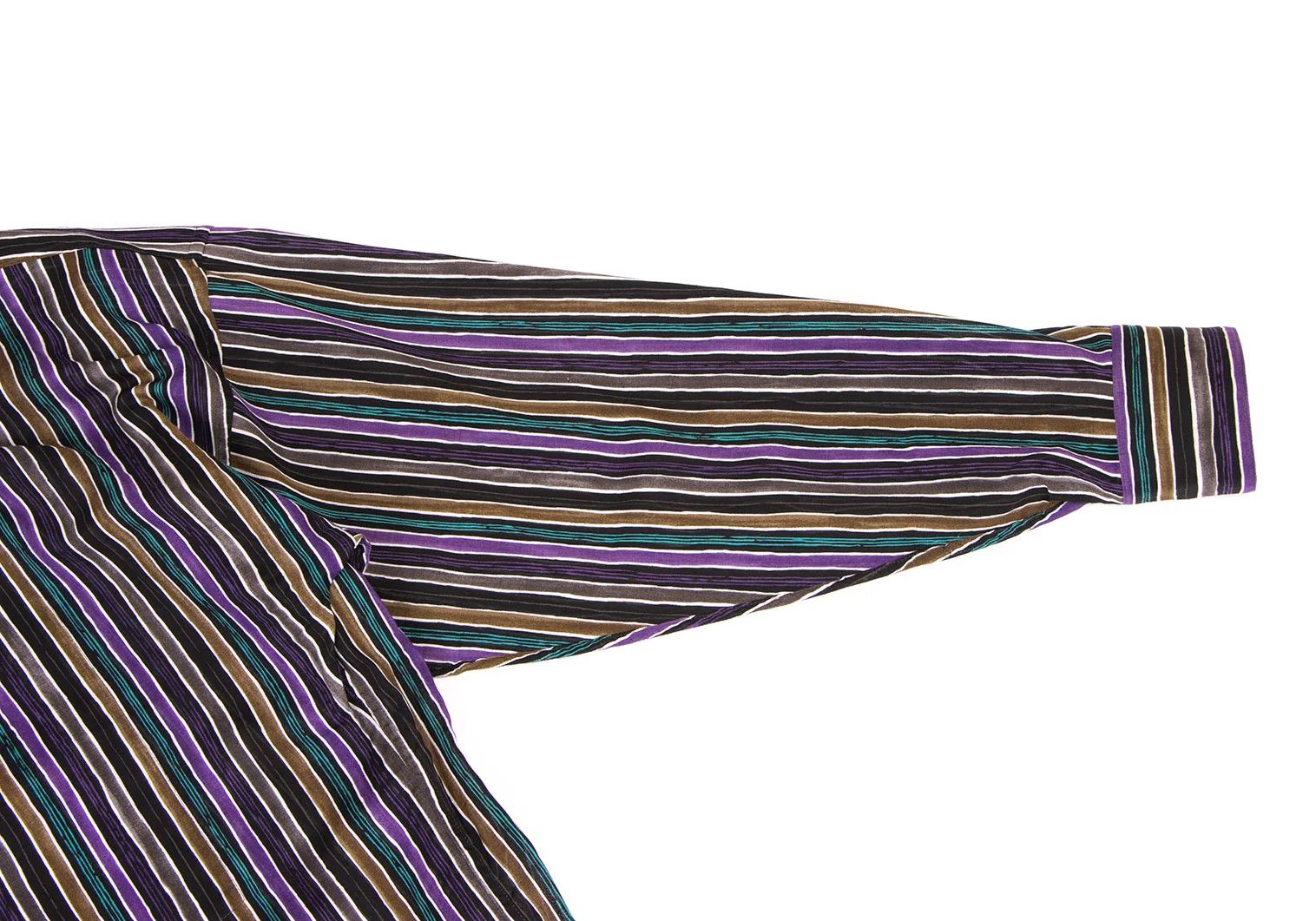 Issey Miyake Cotton Stripe Band Collar Shirt in Black Purple Green Size US M / EU 48-50 / 2 - 5 Thumbnail