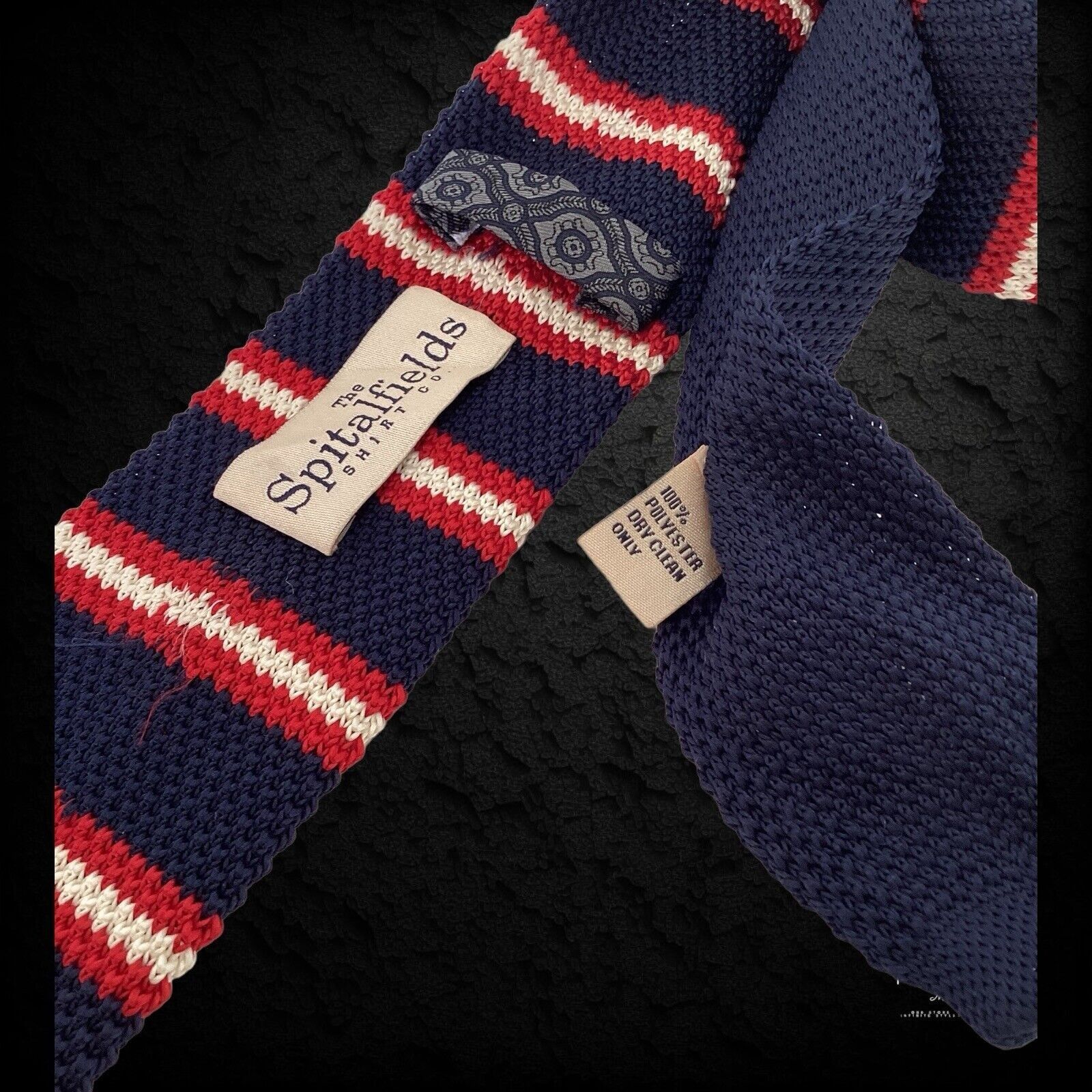 Other THE SPITALFIELDS Blue With Red Stripe Polyester Knit Tie Size ONE SIZE - 4 Thumbnail