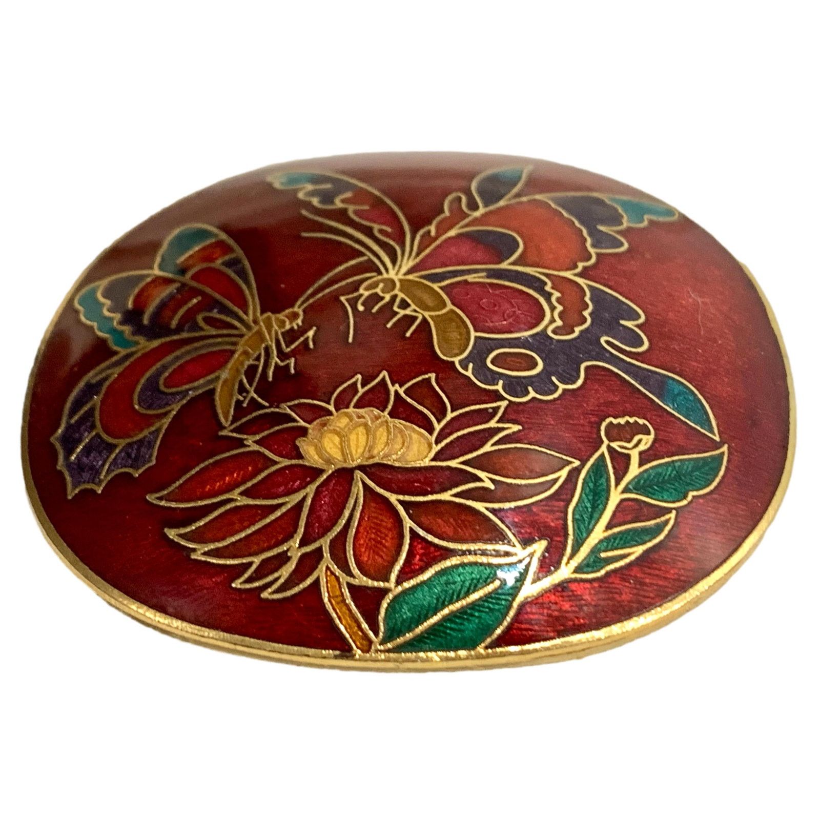 Vintage 70s Cloisonné Belt Buckle | Red and Gold Butterfly Size ONE SIZE - 3 Thumbnail