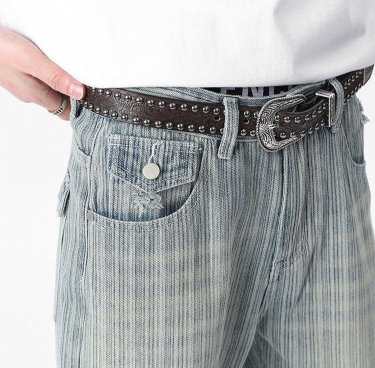 Japanese Brand × Jean Vertical Nail Button Washed Stripe Jeans Size US 29 - 4 Thumbnail