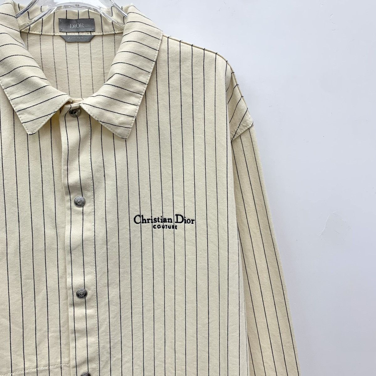 Dior Dior Pale Yellow Striped Embroidered Long Sleeve Shirt K26WX Size US L / EU 52-54 / 3 - 3 Thumbnail