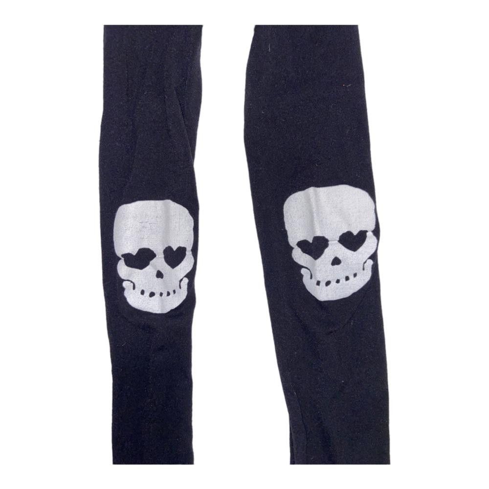 Designer Skull Knee Black Tights Size ONE SIZE - 6 Thumbnail