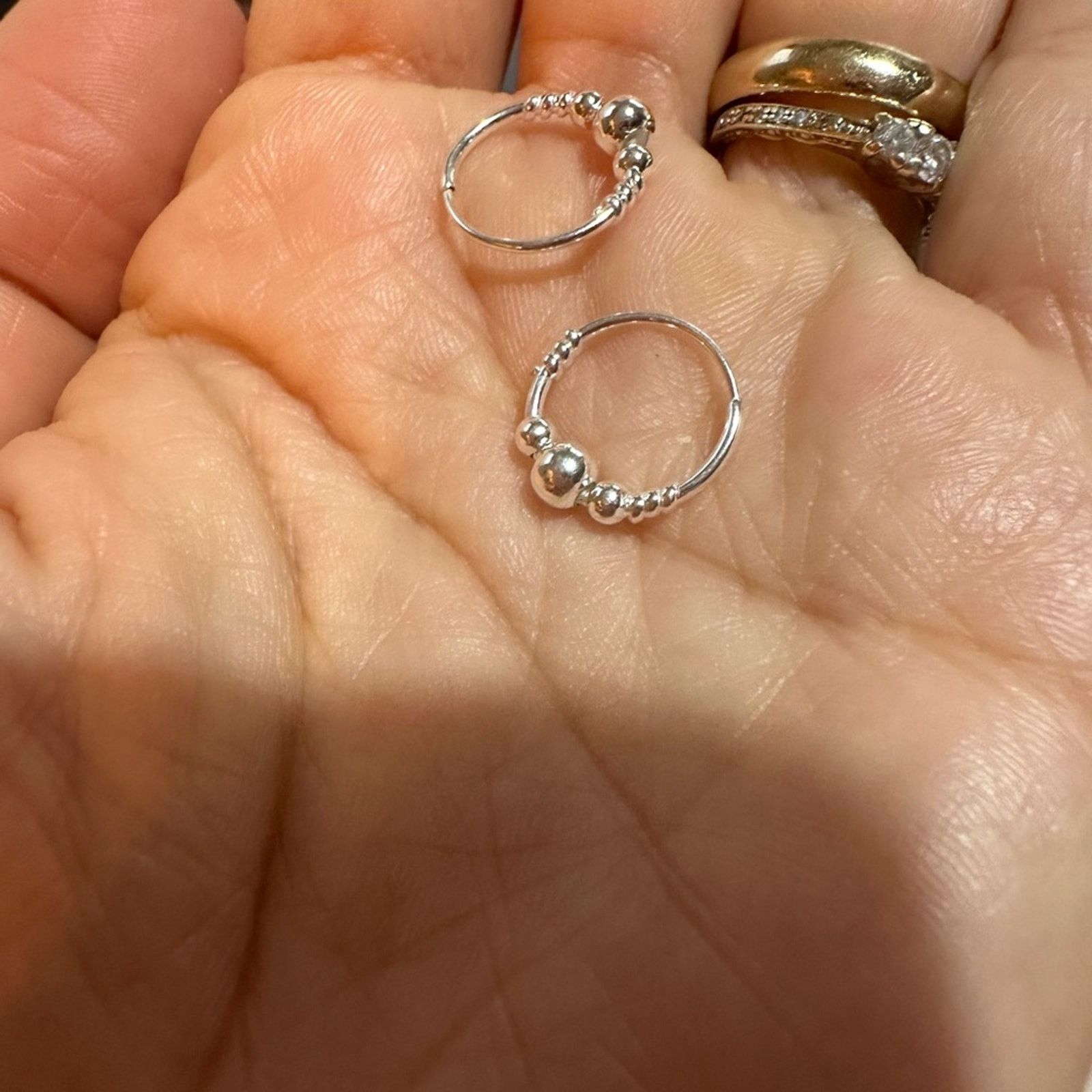 Other Sterling Silver Bead Hoop Huggie Earrings Size ONE SIZE - 2 Thumbnail