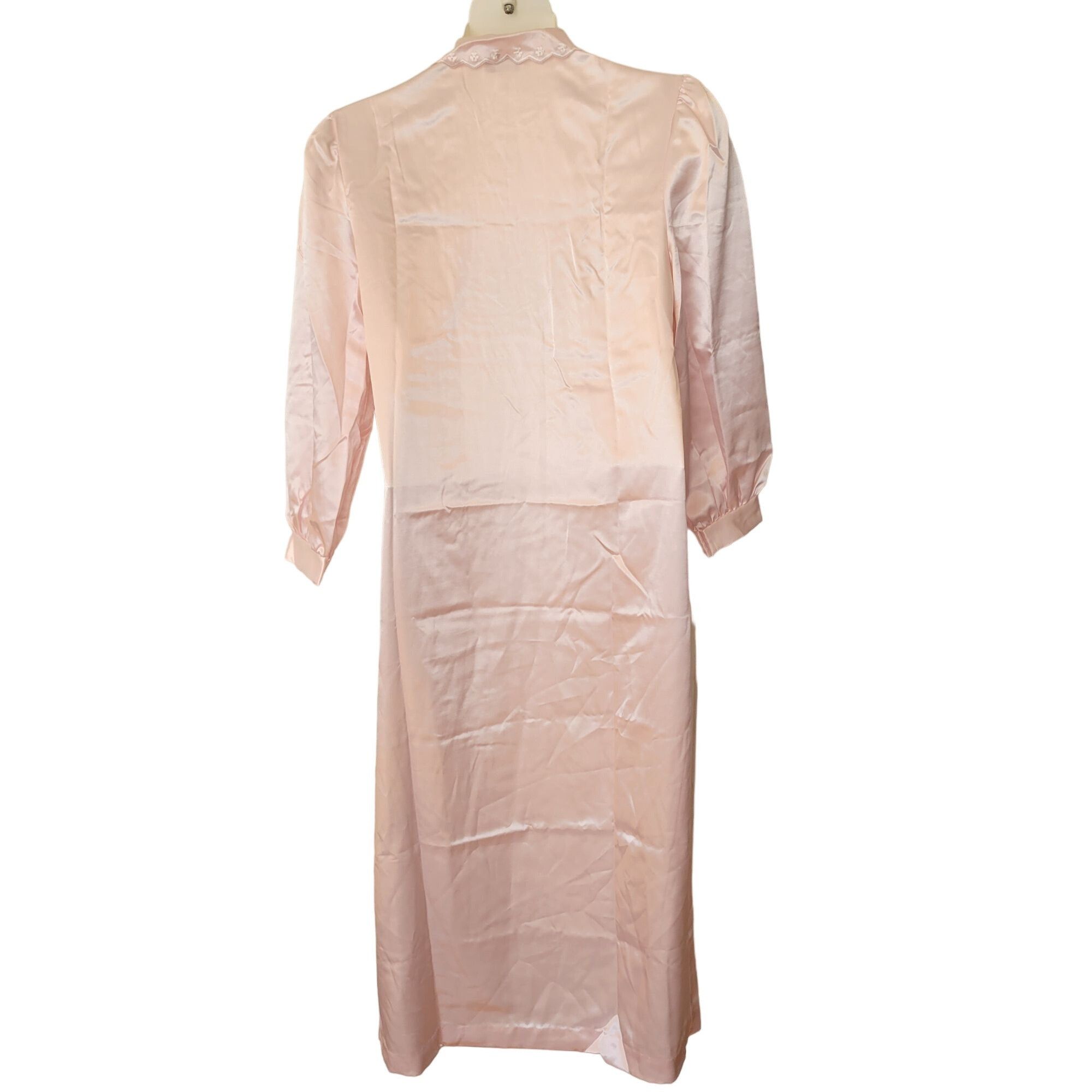 Vintage Vintage Pink Nicole Long Satin Nightgown Lace Collar Cuffs M Size ONE SIZE - 2 Thumbnail