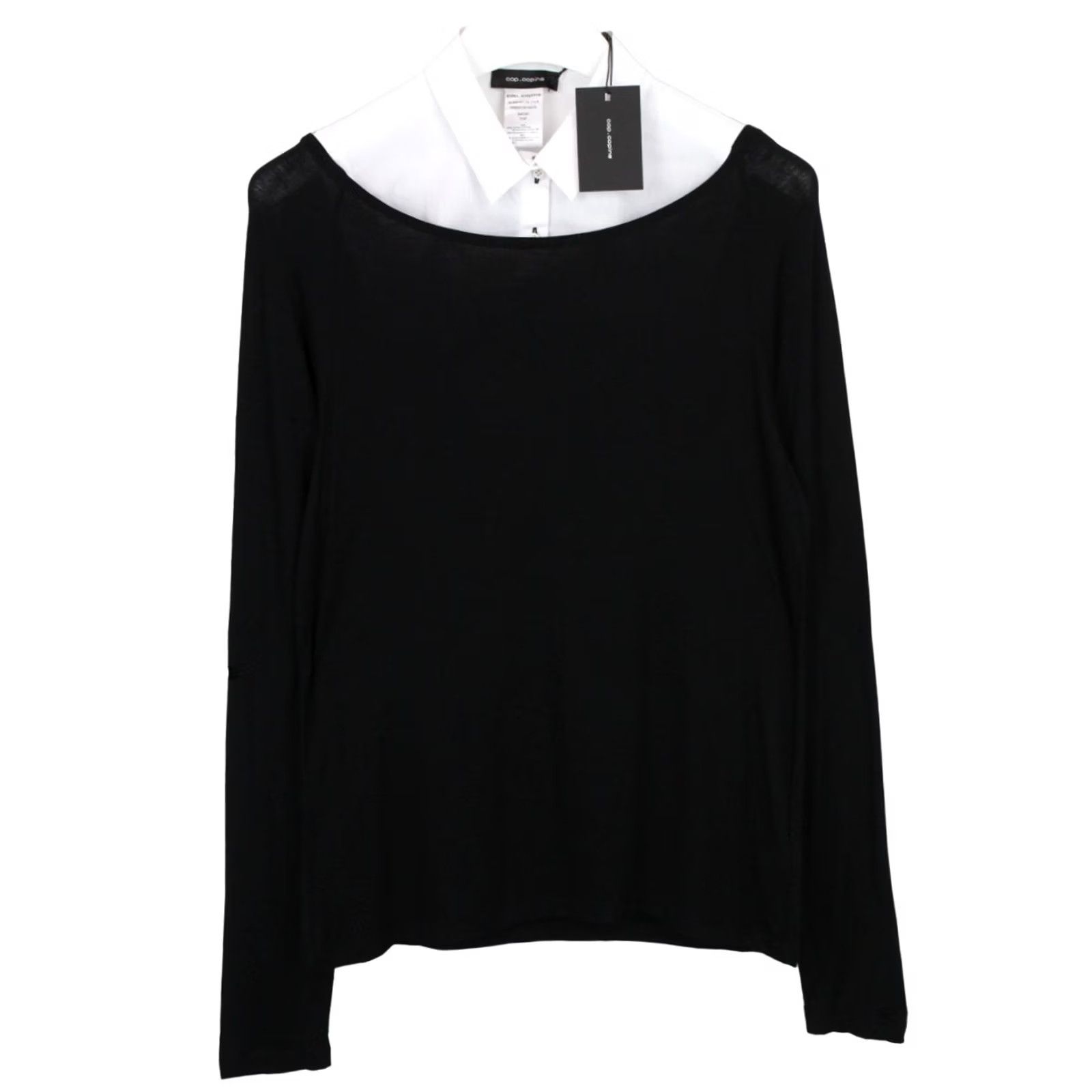 Cop Copine COP COPINE Nagai Blouse Women L Stretch Black Collared Shirt Size L / US 10 / IT 46 - 4 Thumbnail