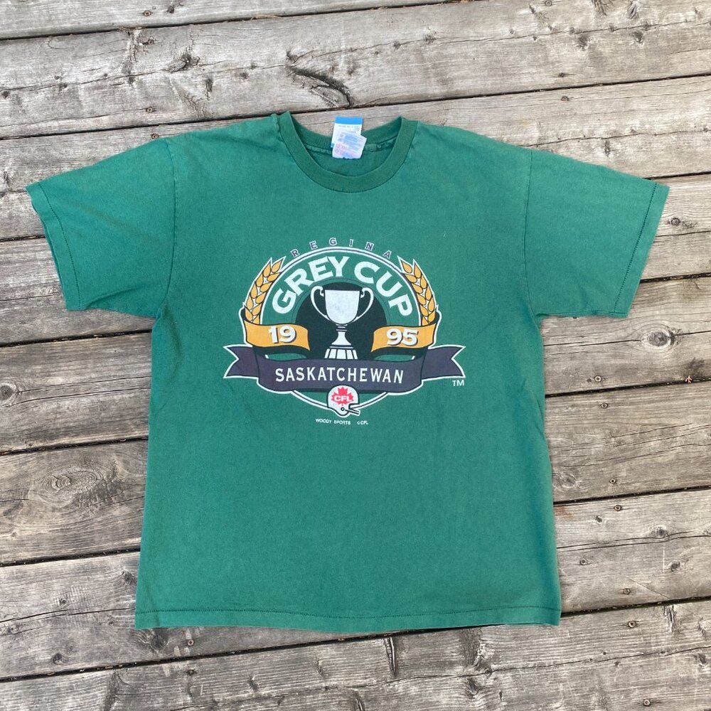 Vintage Vintage 1995 Woody Sports CFL Saskatchewan Grey Cup T Shirt Size US L / EU 52-54 / 3 - 4 Thumbnail