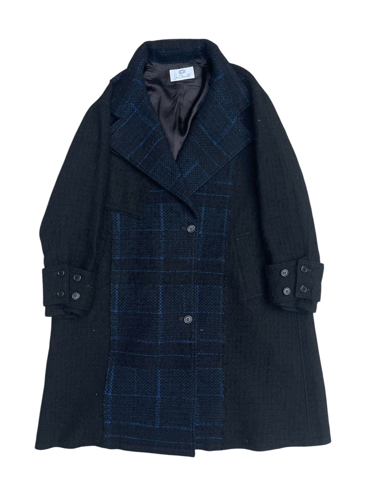 Japanese Brand Jun Okamoto Avant-Garde Wool Coat Asymmetric Plaid Design Size US L / EU 52-54 / 3 - 1 Thumbnail