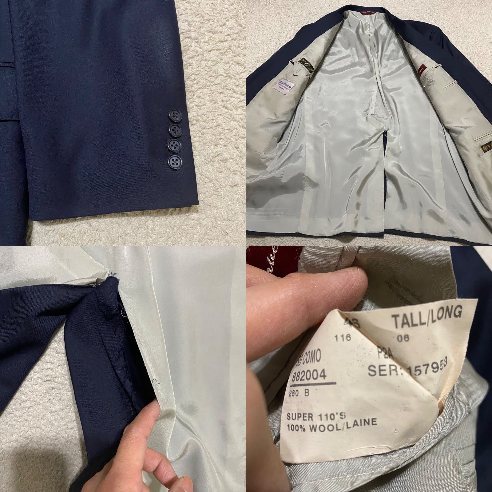 Loro Piana Loro Piana Blazer Mens 46 Long Blue 2-Button 4-Button Sleeve Wool 100% Wool Single-Breasted Front Flat Front Double-Vented Jacket Size US XXL / EU 58 / 5 - 8 Thumbnail