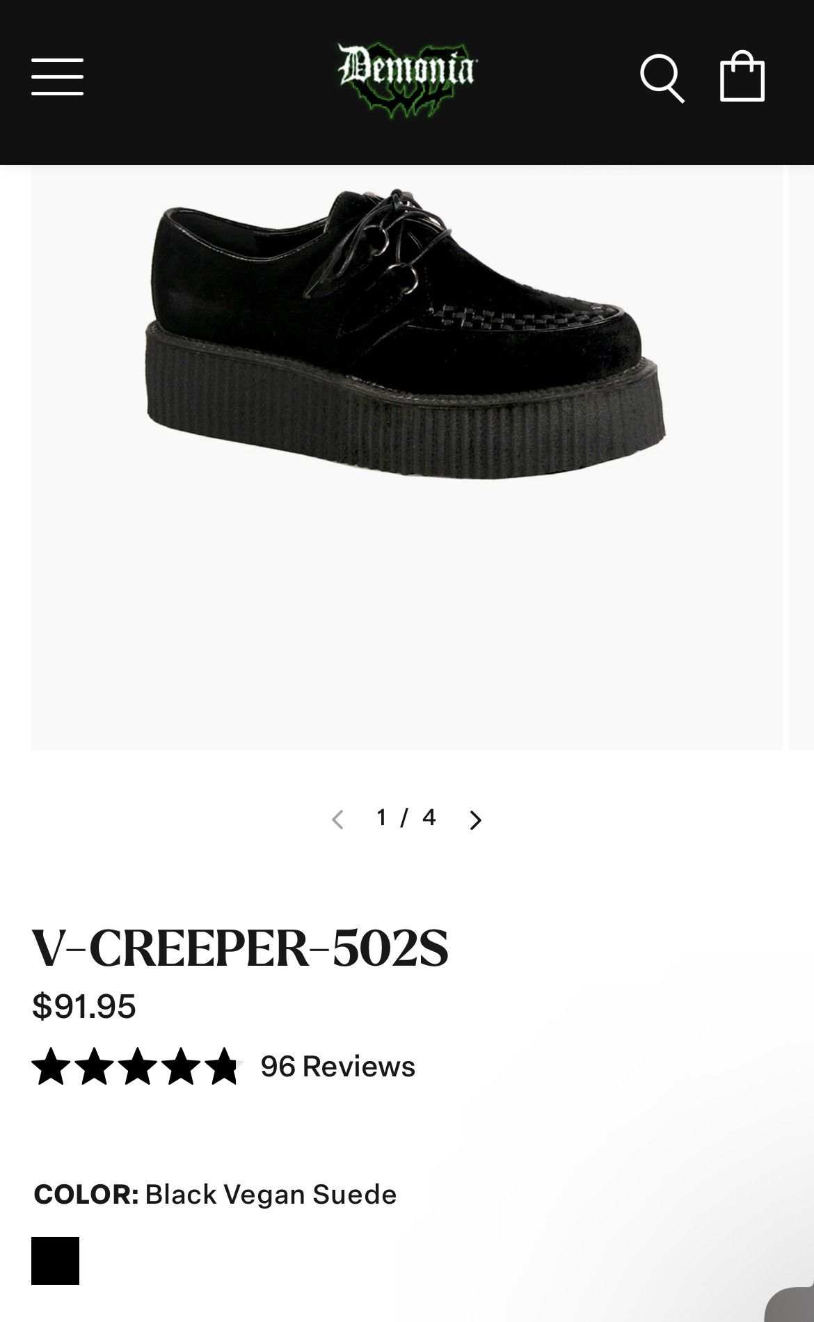 Demonia Cult V-CREEPER-502S Black Vegan Suede Size US 8 / IT 38 - 5 Thumbnail