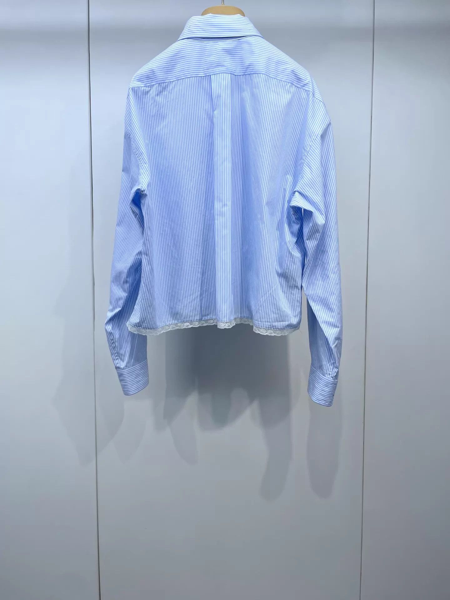Miu Miu MIU MIU Women's Lace Panel Vertical Stripe Shirt 38 Size XS / US 0-2 / IT 36-38 - 2 Thumbnail