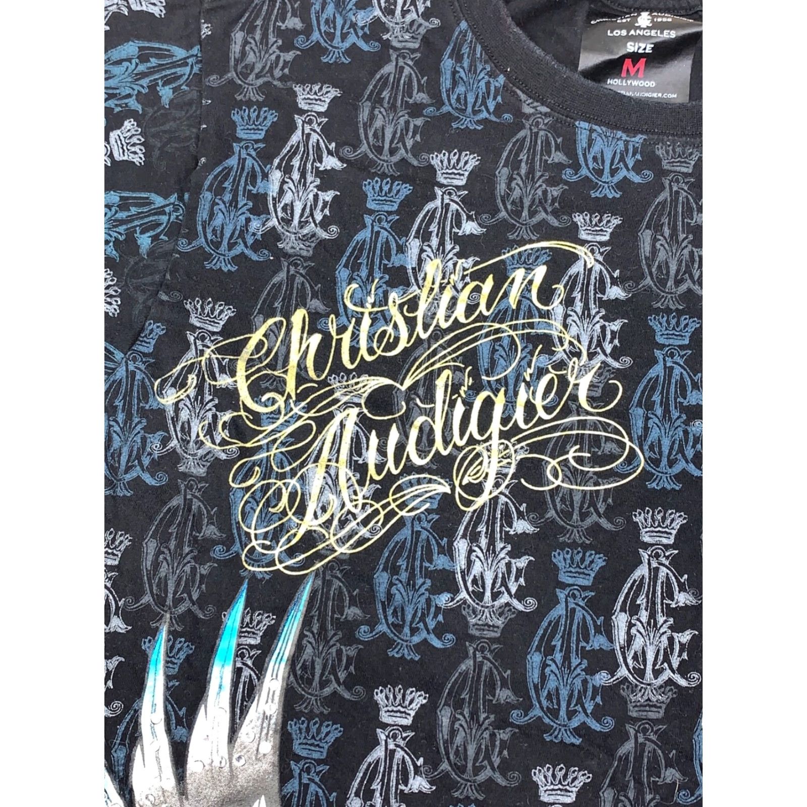Vintage Christian Audigier Los Angeles Graphic Shirt Mens M Black Grenade Wings Tattoo Skull Designer T-Shirt Short Sleeve Size US M / EU 48-50 / 2 - 5 Thumbnail