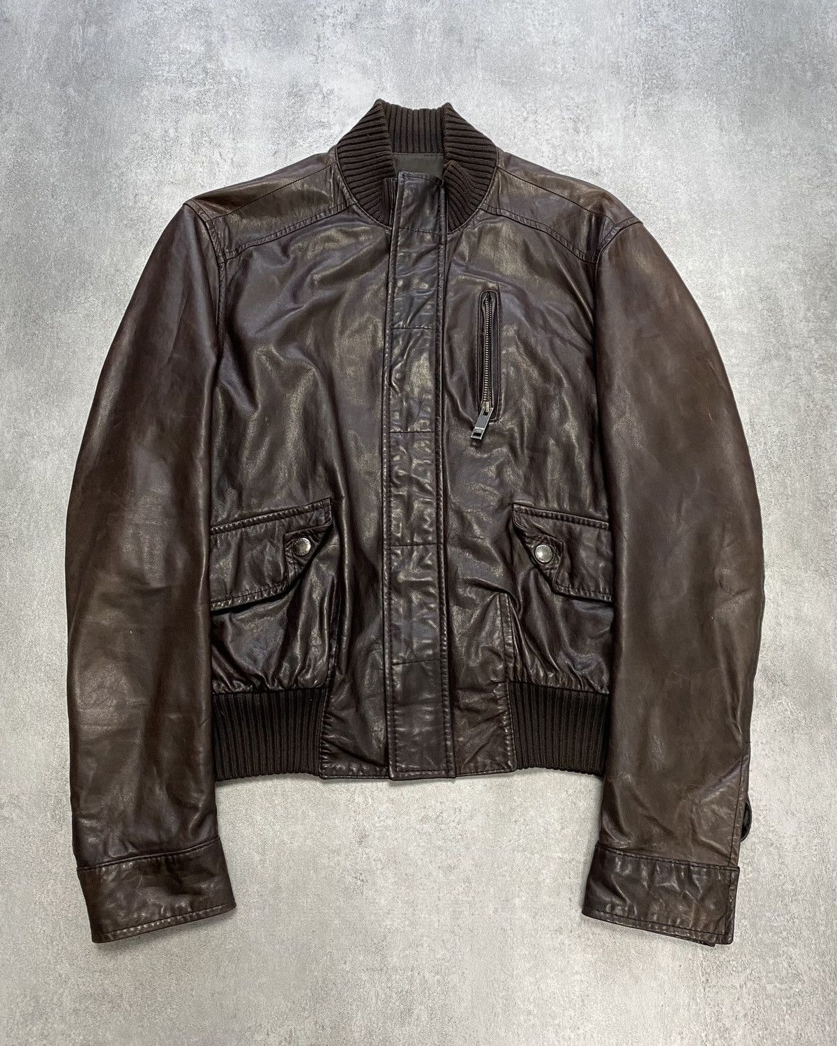 image of Moschino Simple Brown Leather Jacket (S), Men's (Size Small)