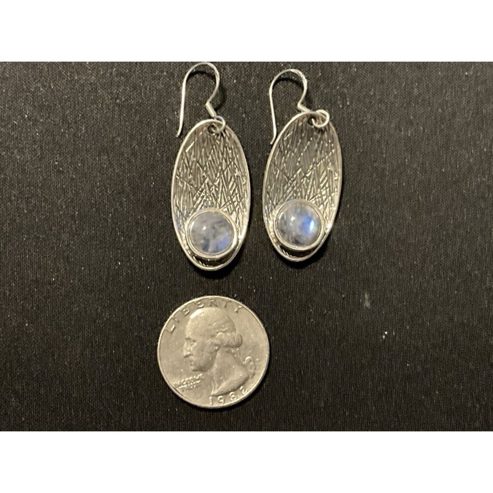 Other 925 Sterling Silver Textured Moonstone Earrings Fish Hook Size ONE SIZE - 3 Thumbnail
