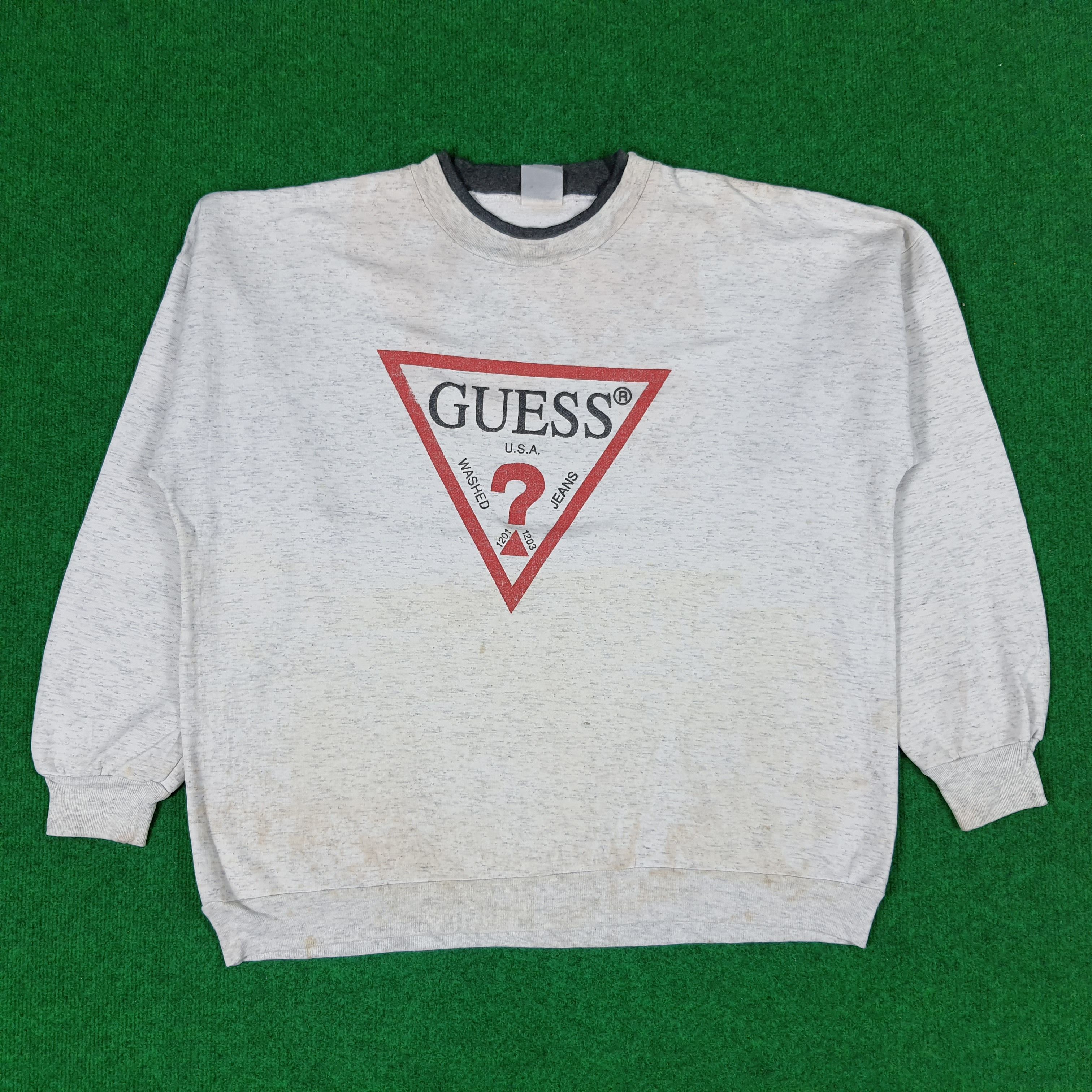 Vintage 90s Guess Jeans USA Sweatshirt Crewneck White Big Logo Embroidery Pullover Jumper hotsell Size XXL