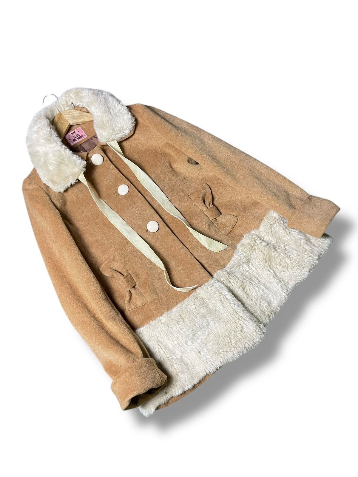 Japanese Brand ANK Rouge Brand Fur Collar Ribbon Doll Coat (68) Size M / US 6-8 / IT 42-44 - 4 Thumbnail