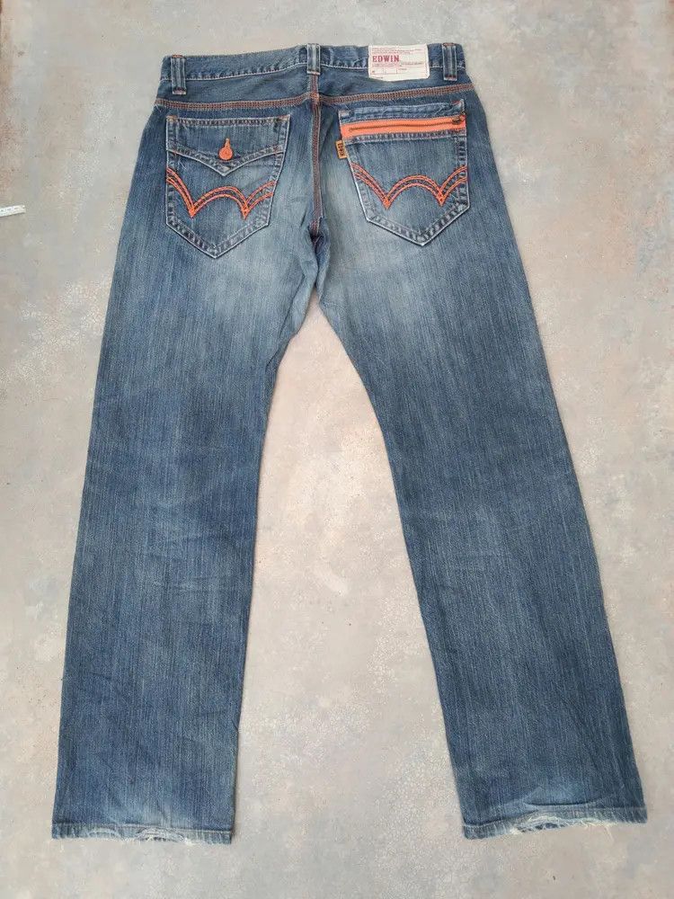 Japanese Brand Vintage Edwin Faded Blue Distressed Jeans 34x32 Size US 34 / EU 50 - 2 Thumbnail