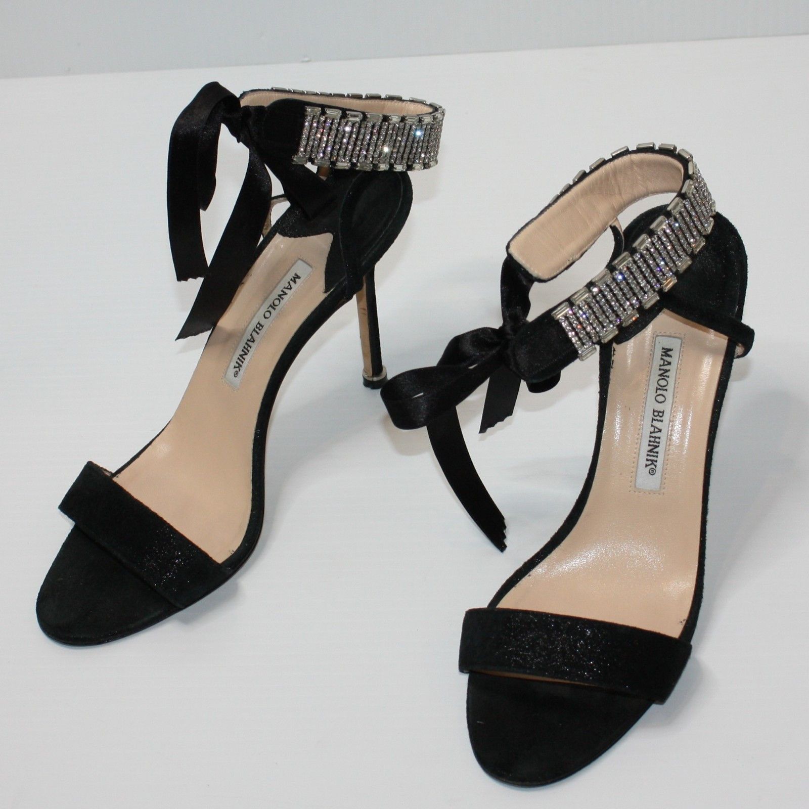 Manolo Blahnik Exclusive Black with Crystal Embellishments Sandals US 10 Size US 10 / IT 40 - 3 Thumbnail