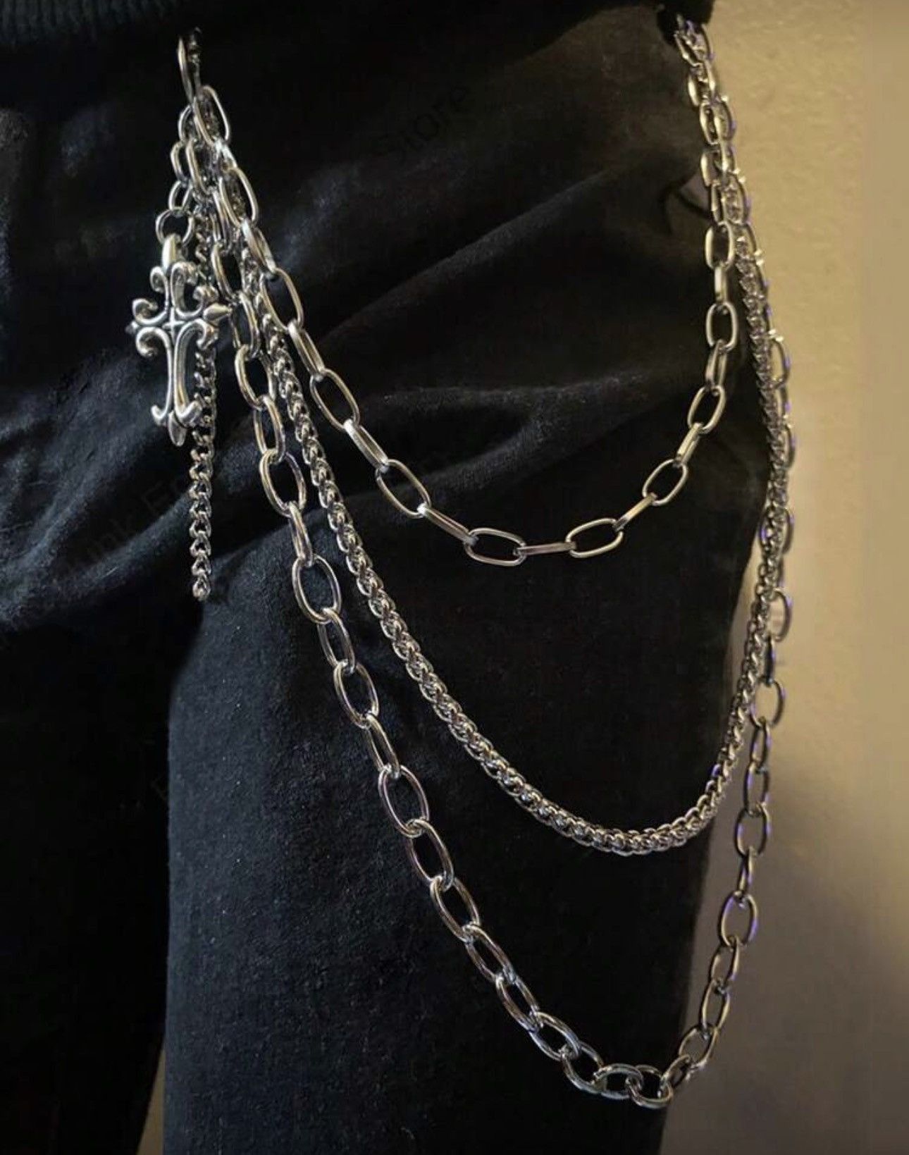 Jewelry Metal Cross Wallet Chain,Y2K Jeans Chain,Gothic Pants Chain Size ONE SIZE - 1 Thumbnail