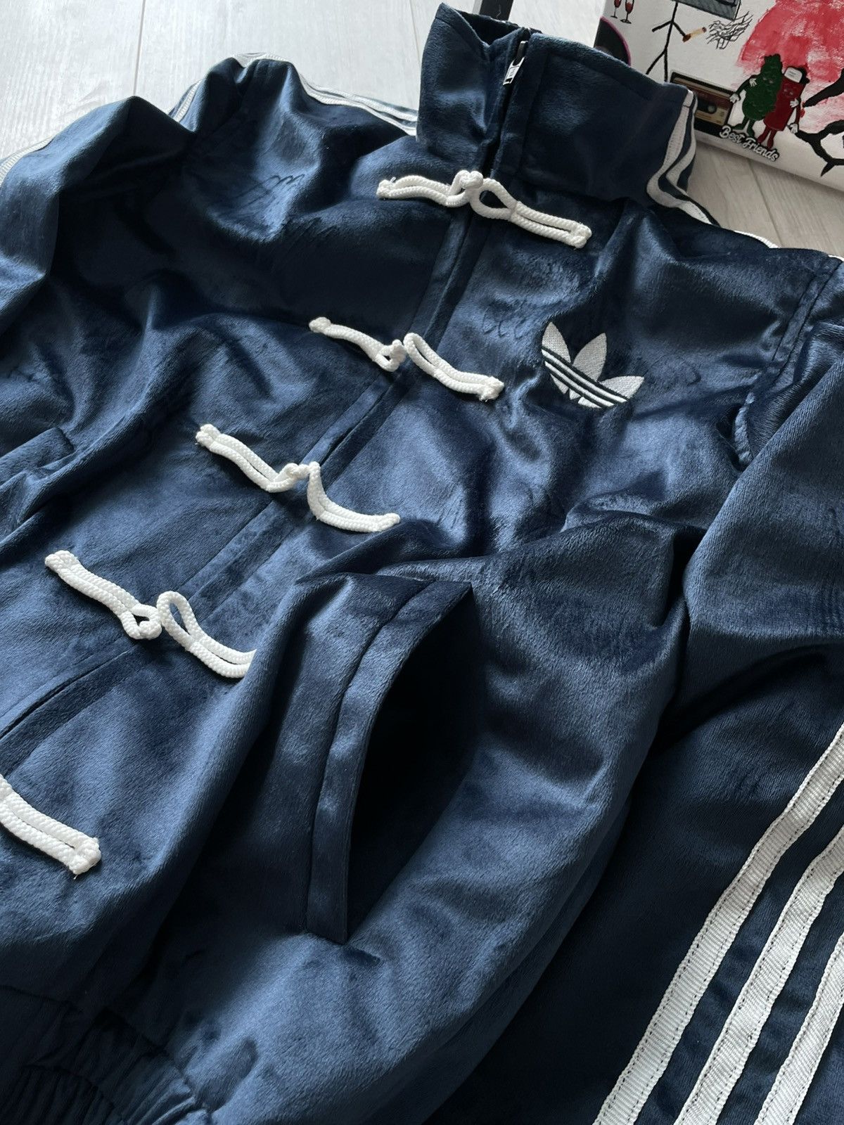 Other Napoleon Adidas Track Jacket Style Y2K Velour Dark Blue Size M / US 6-8 / IT 42-44 - 5 Thumbnail
