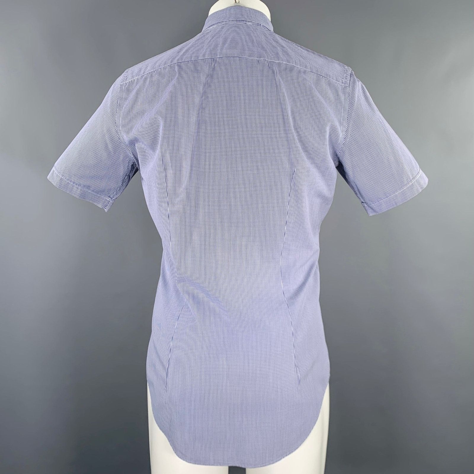 Lanvin LANVIN Size 38 Blue White Gingham Cotton Short Sleeve Shirt Size US S / EU 44-46 / 1 - 4 Thumbnail