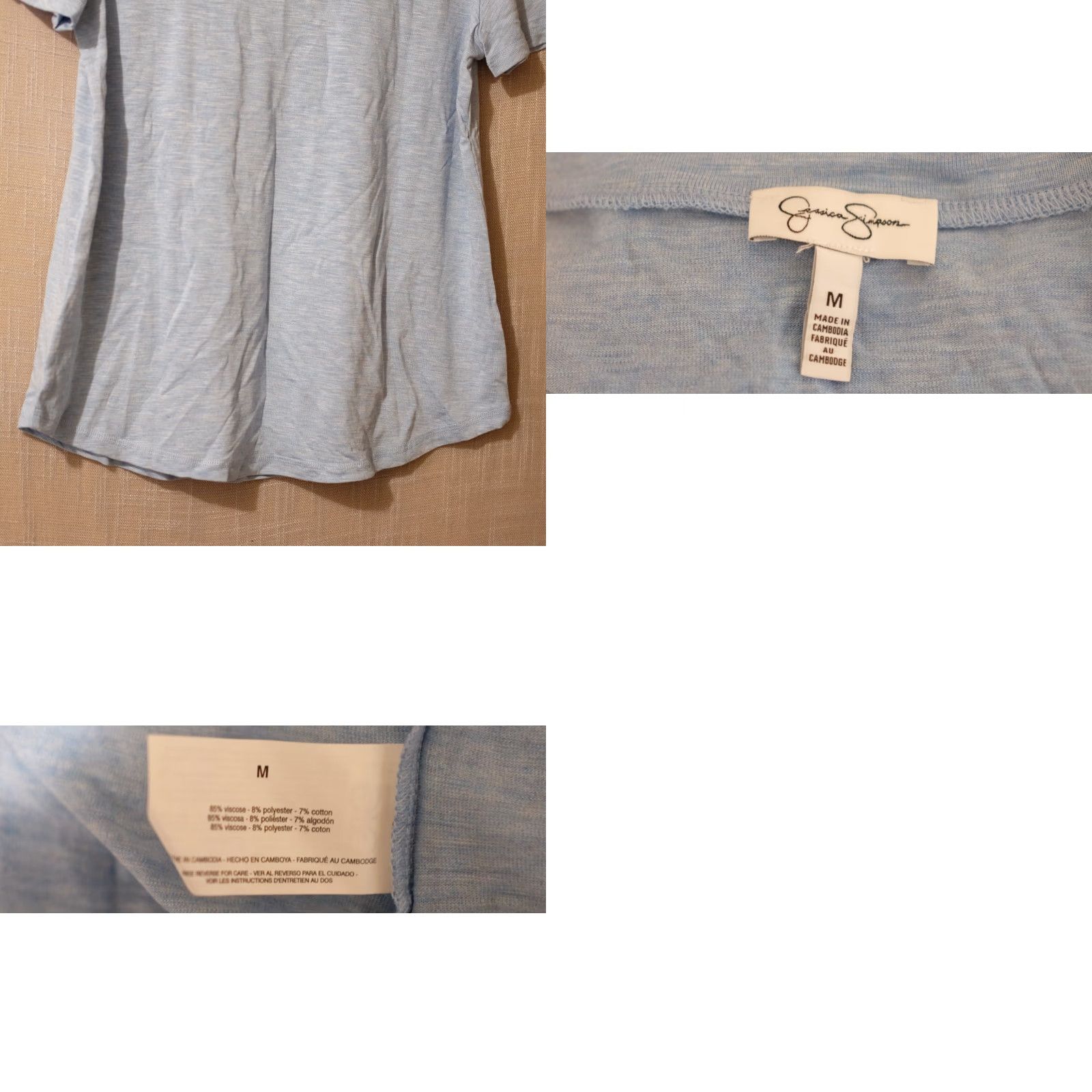 Jessica Simpson EUC Jessica Simpson T-Shirt V-Neck Short Sleeve Viscose Blend Womens M Blue Classic Basic Shirts Womens M 90s? (No, avoid 90s) Size M / US 6-8 / IT 42-44 - 8 Thumbnail