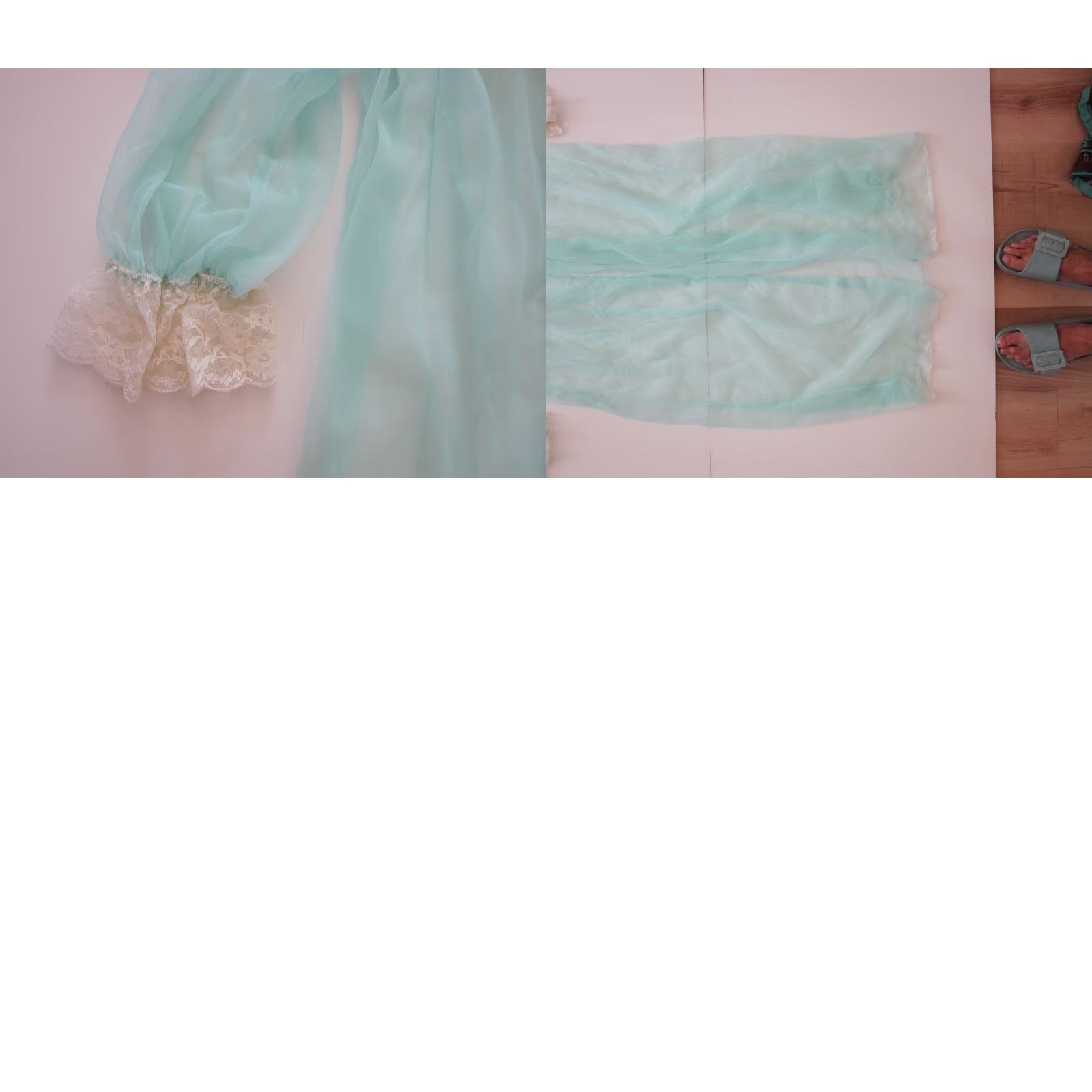 Vintage Vintage BB Teal Blue Ivory Lace Victorian Romantic Lingerie Long Robe Large BB Womens Robe XL Blue Lace Holiday Vintage Size ONE SIZE - 8 Thumbnail