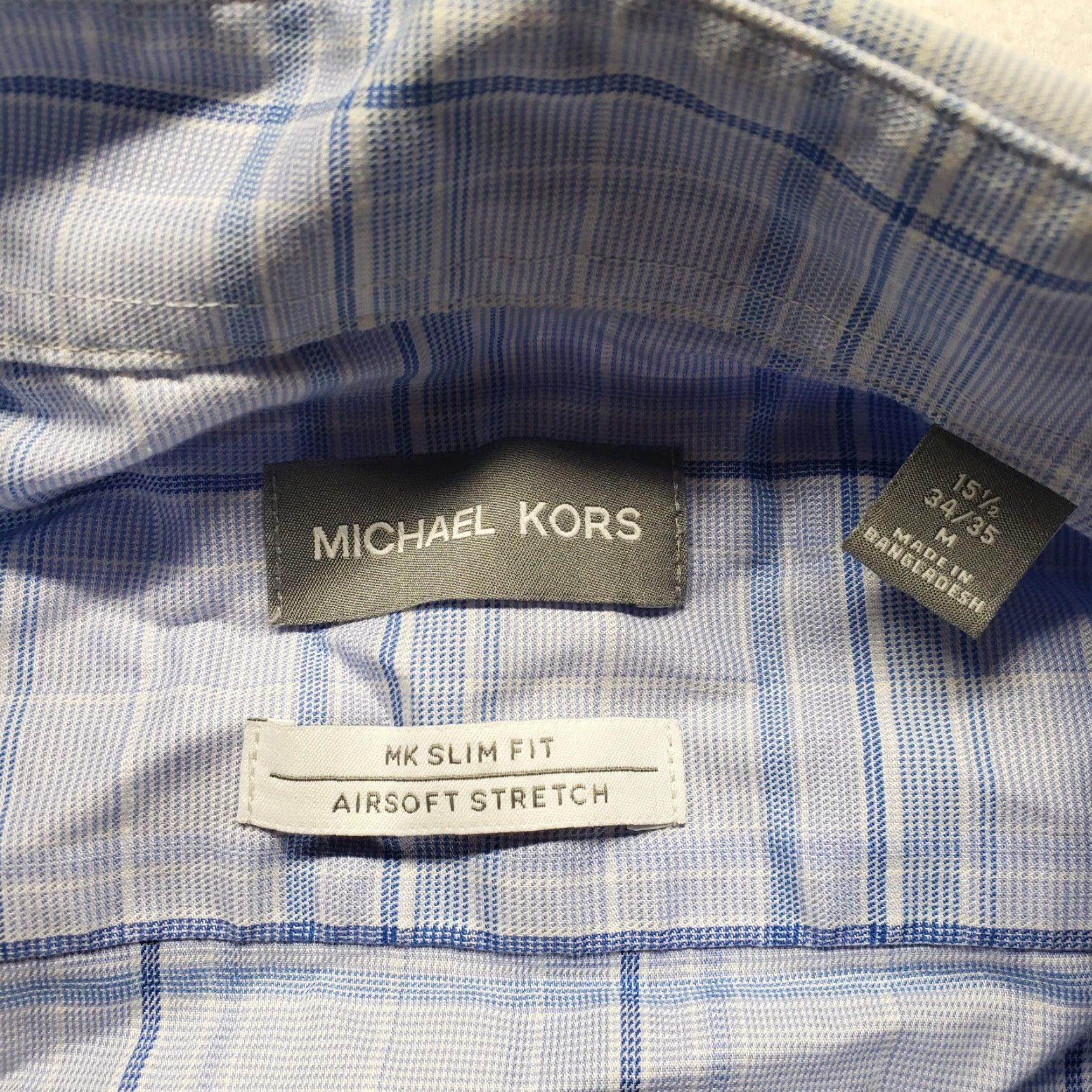 Michael Kors Michael Kors Shirt Button-Up Checkered Blue Regular Fit Adult Mens M 15.5 Cotton Long Sleeve Collared Neck Logo Pattern: Checks Vintage: No Size 40R - 3 Thumbnail