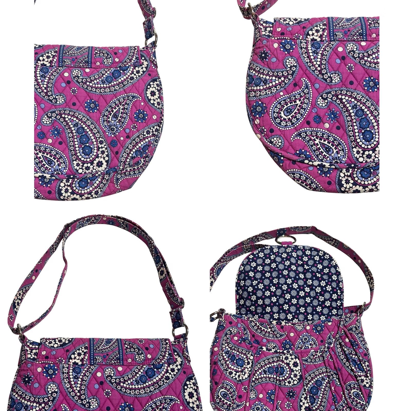 Vintage Vera Bradley Hobo Saddle Bag Boysenberry Purse Crossbody Shoulder Women Large Purple Pattern Paisley Quilted Size ONE SIZE - 10 Thumbnail
