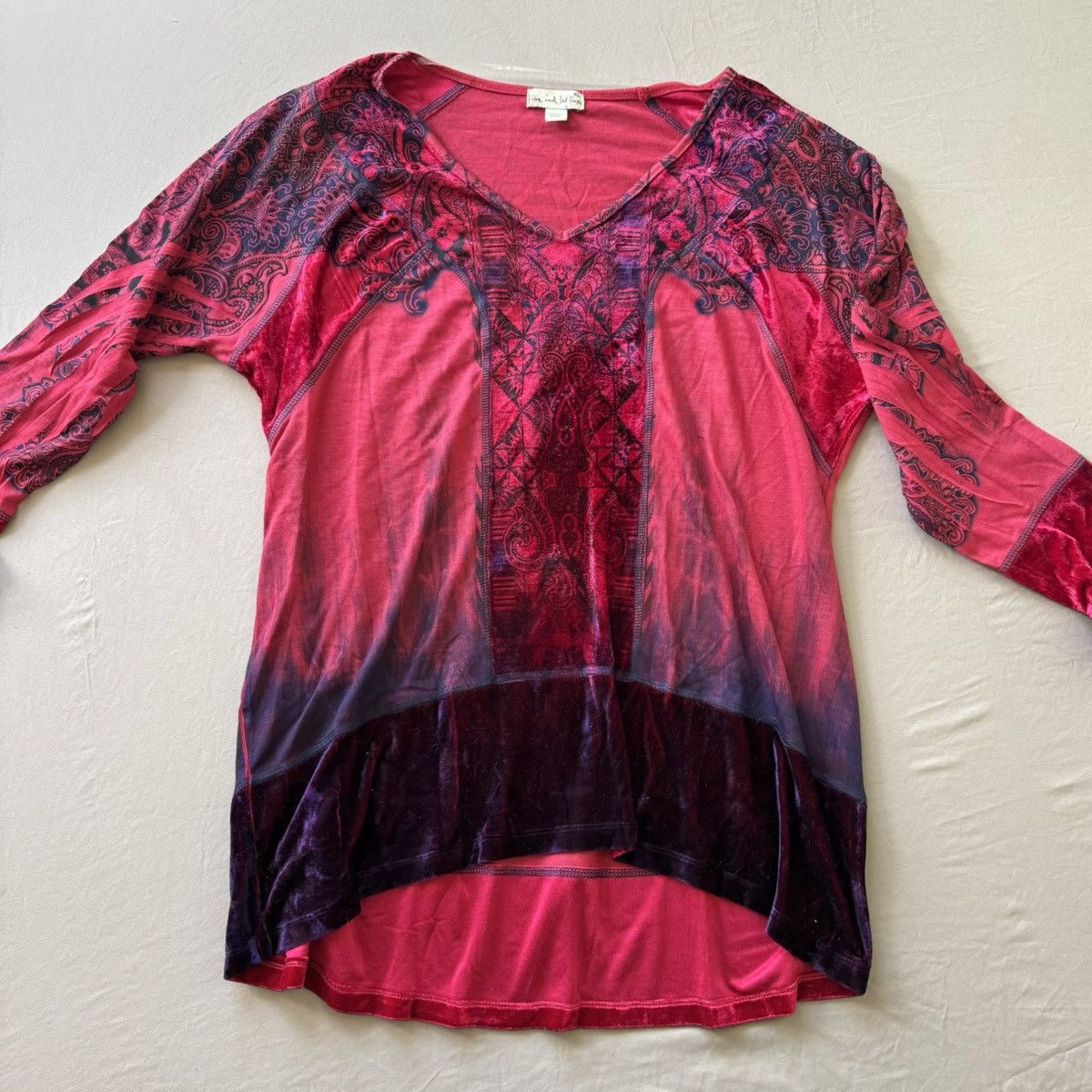 Other Y2K One World Velvet Mosaic Print Tunic Top Size XL / US 12-14 / IT 48-50 - 2 Thumbnail