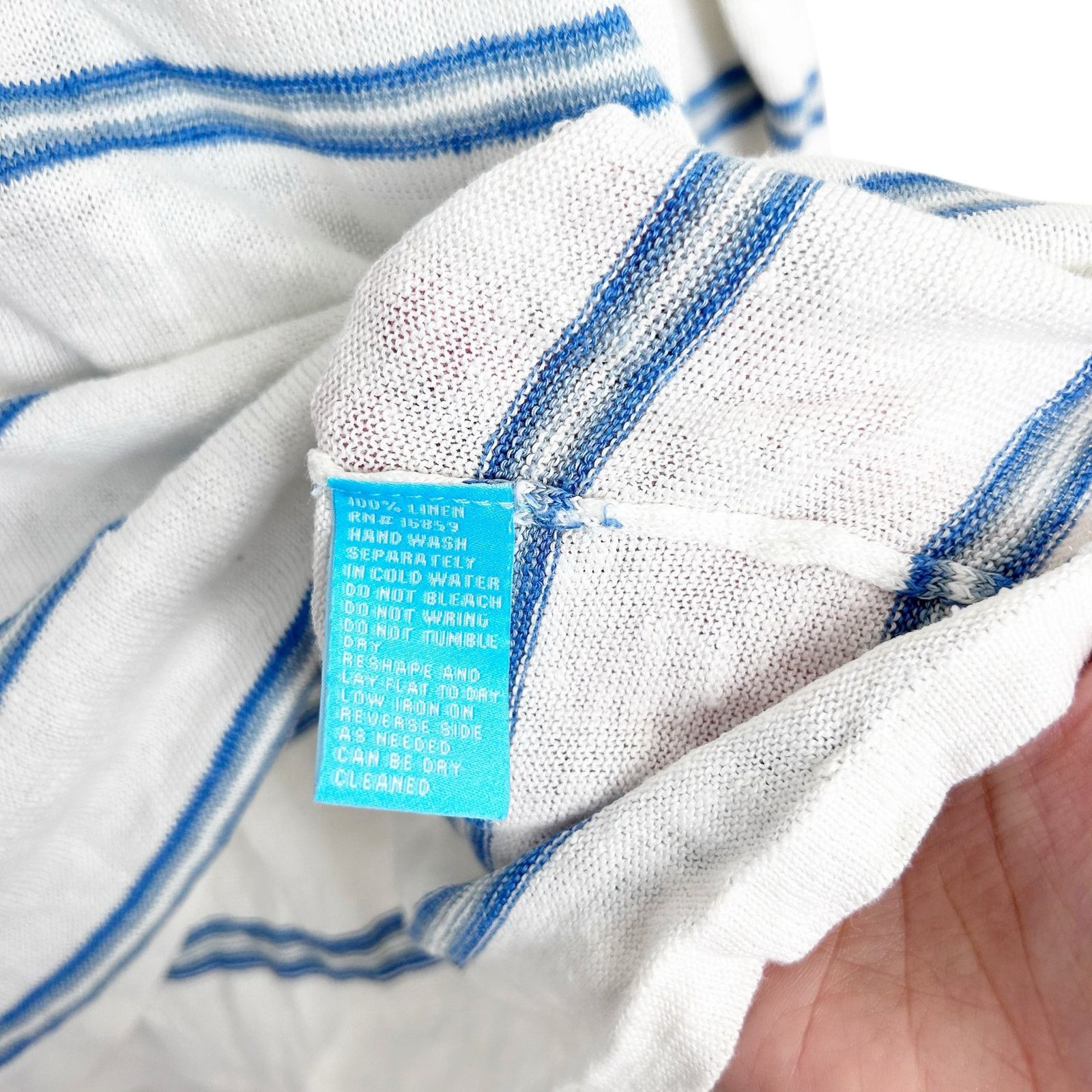 J.McLaughlin J. McLaughlin White Blue Striped Linen Long Sleeve Shirt M Size M / US 6-8 / IT 42-44 - 3 Thumbnail